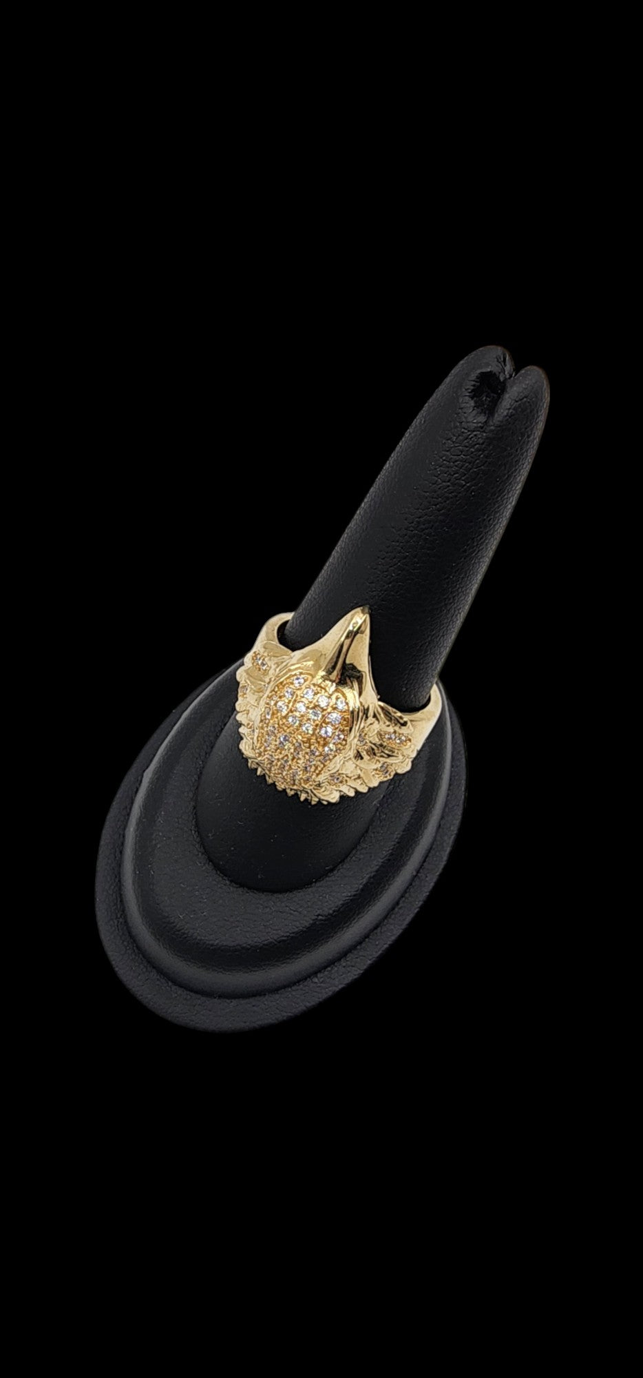 10KT Yellow Gold Semisolid Eagle Head W/ White Cz Man Ring