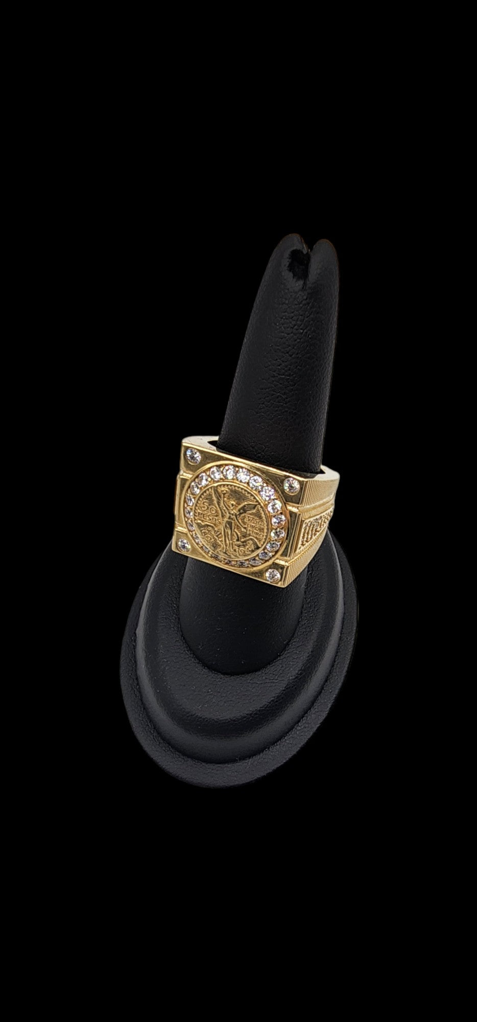 10KT Yellow Gold Semisolid Ring W/ White Cz Centenario Man Ring