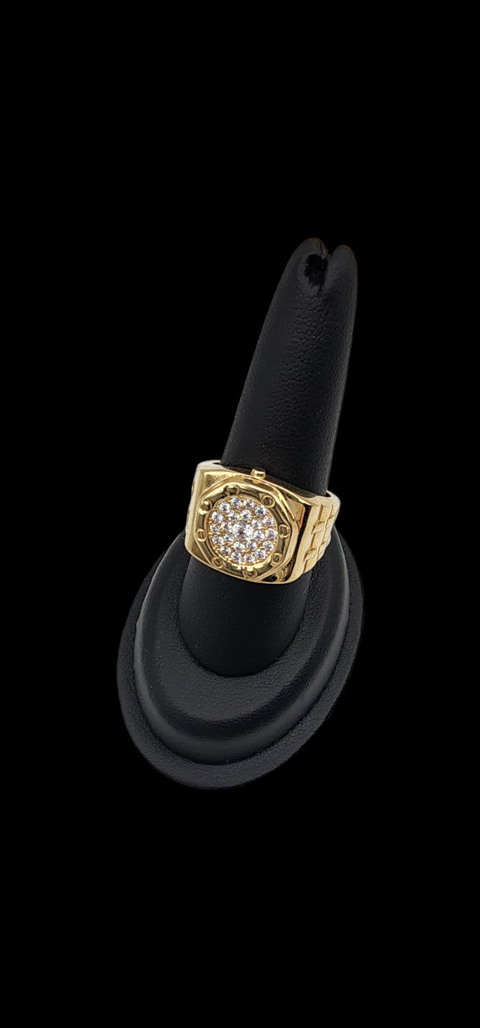 10KT Yellow Gold W/ White Cz Fancy Watch Design Man Ring