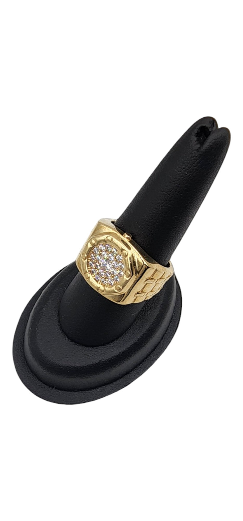 10KT Yellow Gold W/ White Cz Fancy Watch Design Man Ring