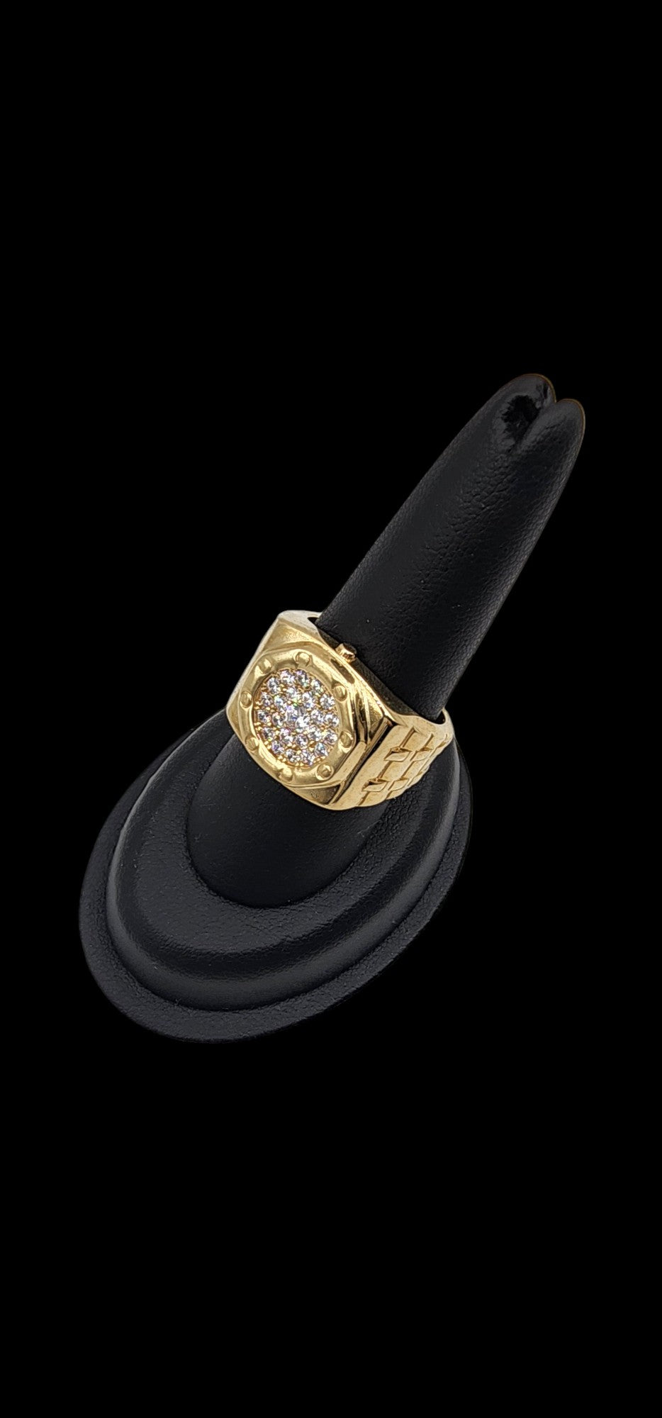 10KT Yellow Gold W/ White Cz Fancy Watch Design Man Ring