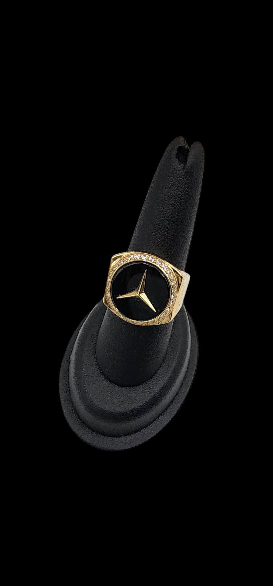 10KT Yellow Gold Semisolid Ring W/ White Cz and Black Man Ring