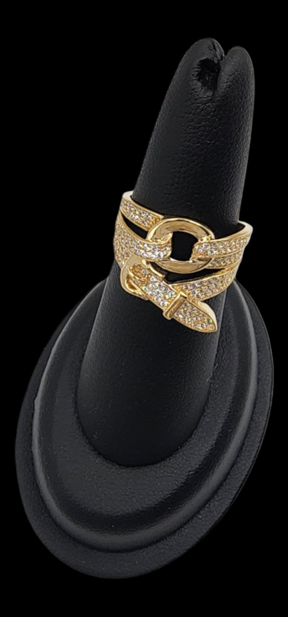 14KT Yellow Gold Fancy Doble Belt Design 4g W/ White Cz Woman Ring