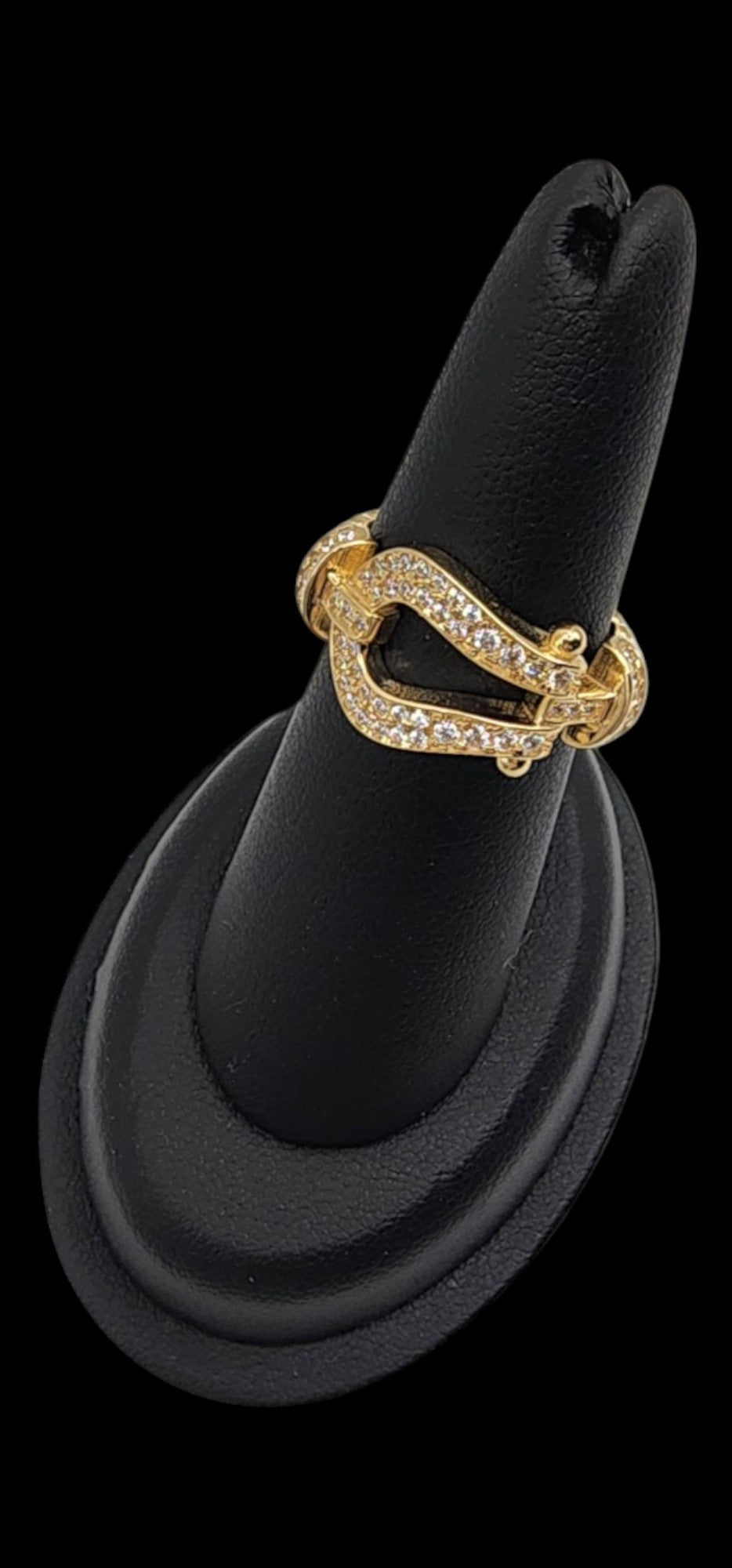 14KT Yellow Gold Fancy Belt Design W/ White Cz 4g Woman Ring