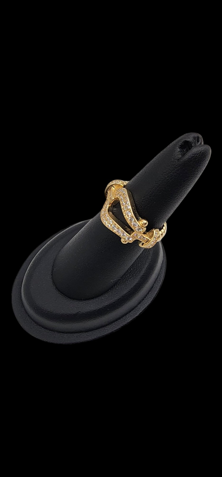 14KT Yellow Gold Fancy Belt Design W/ White Cz 4g Woman Ring