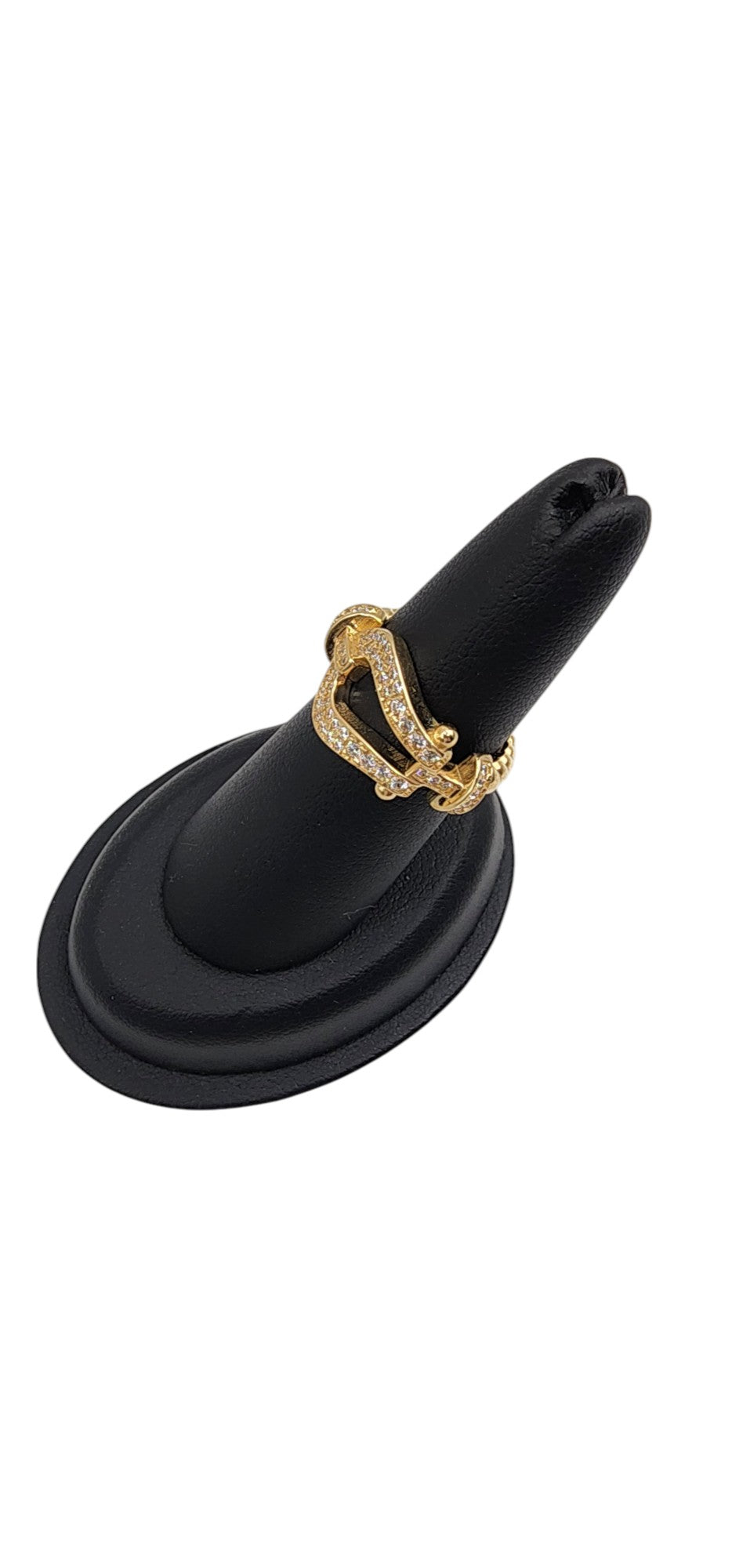14KT Yellow Gold Fancy Belt Design W/ White Cz 4g Woman Ring