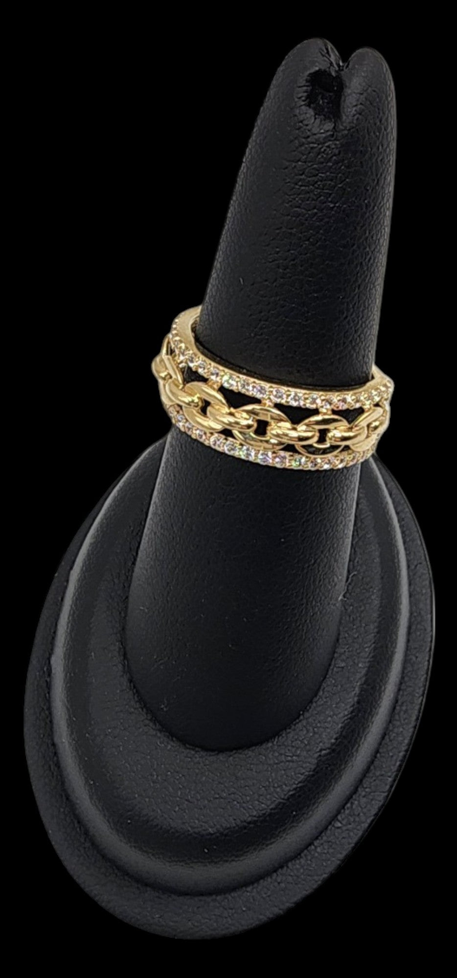 14KT Yellow Gold Fancy Chain Design 3.7g W/ White Cz Woman Ring