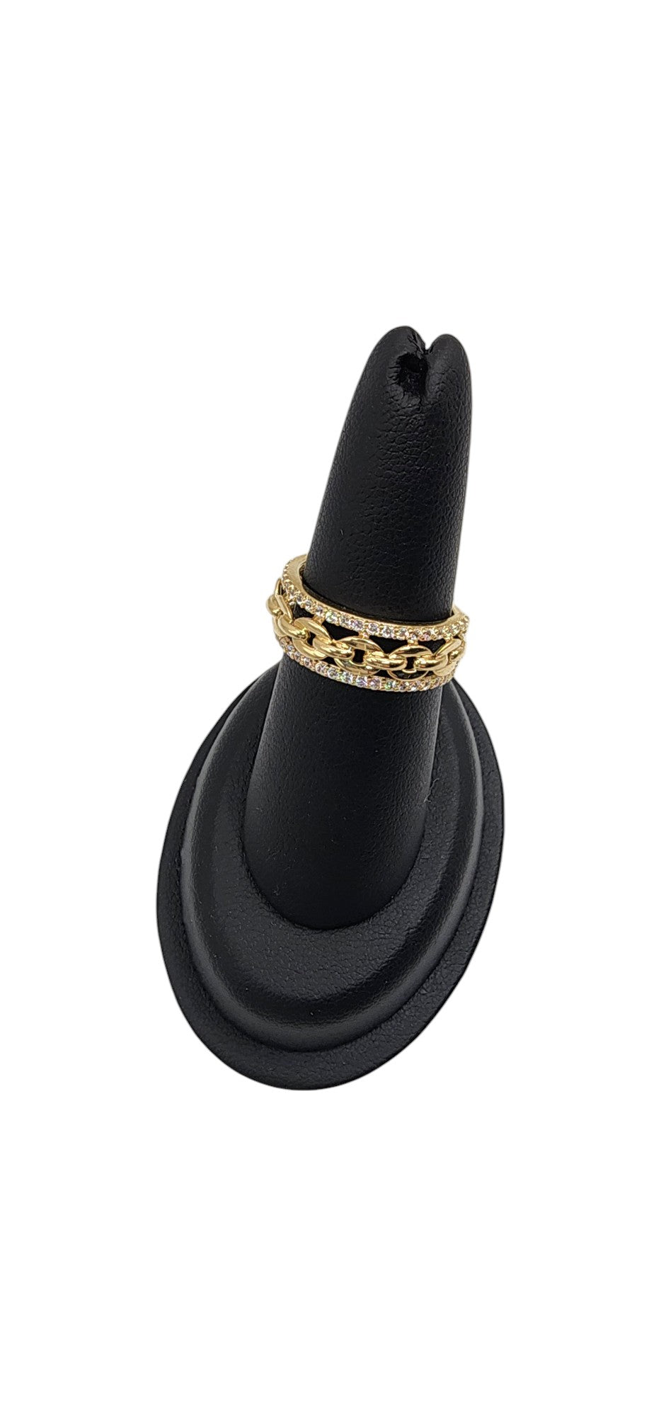 14KT Yellow Gold Fancy Chain Design 3.7g W/ White Cz Woman Ring