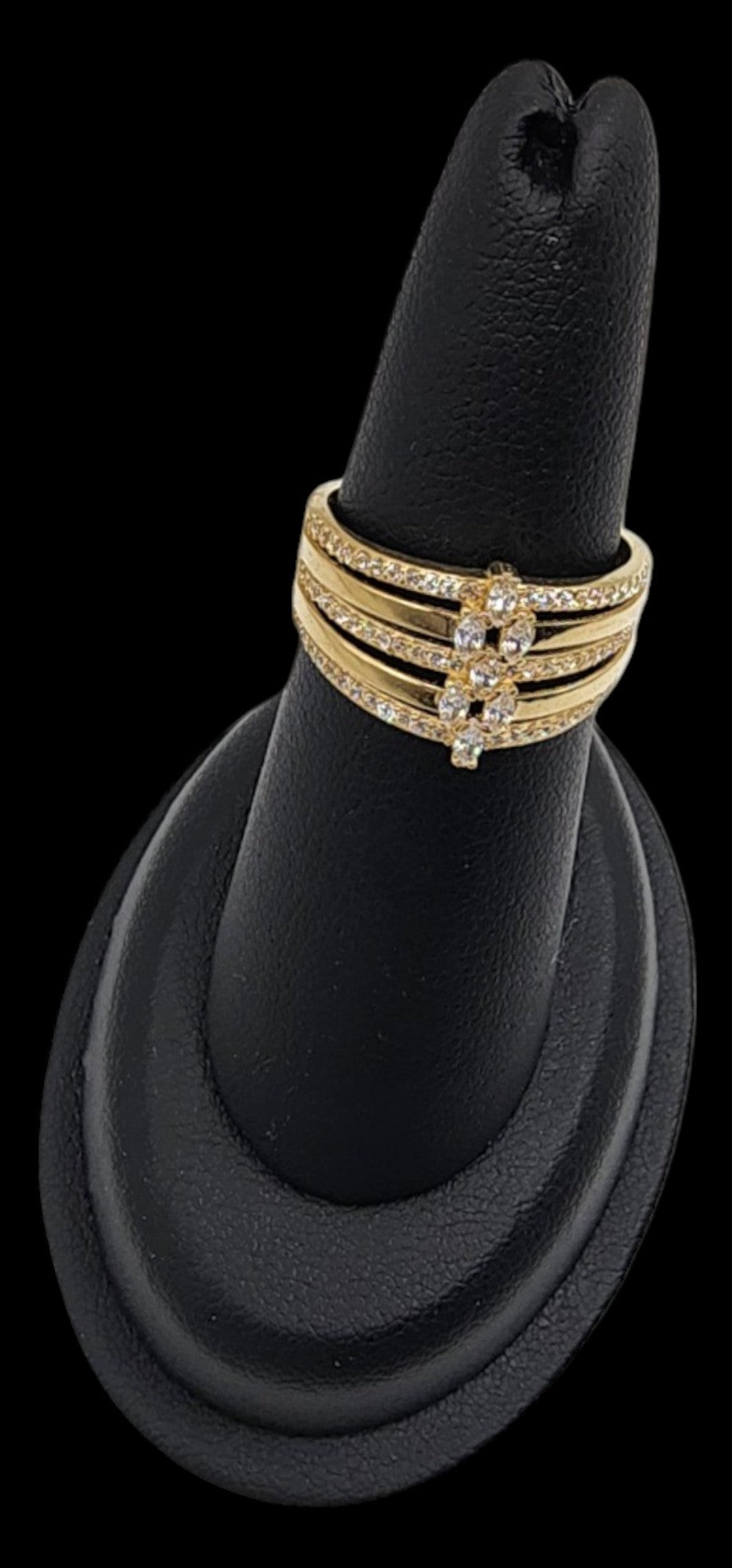 14KT Yellow Gold 2.9g White Cz Fancy Multi-Band Design Woman Ring.