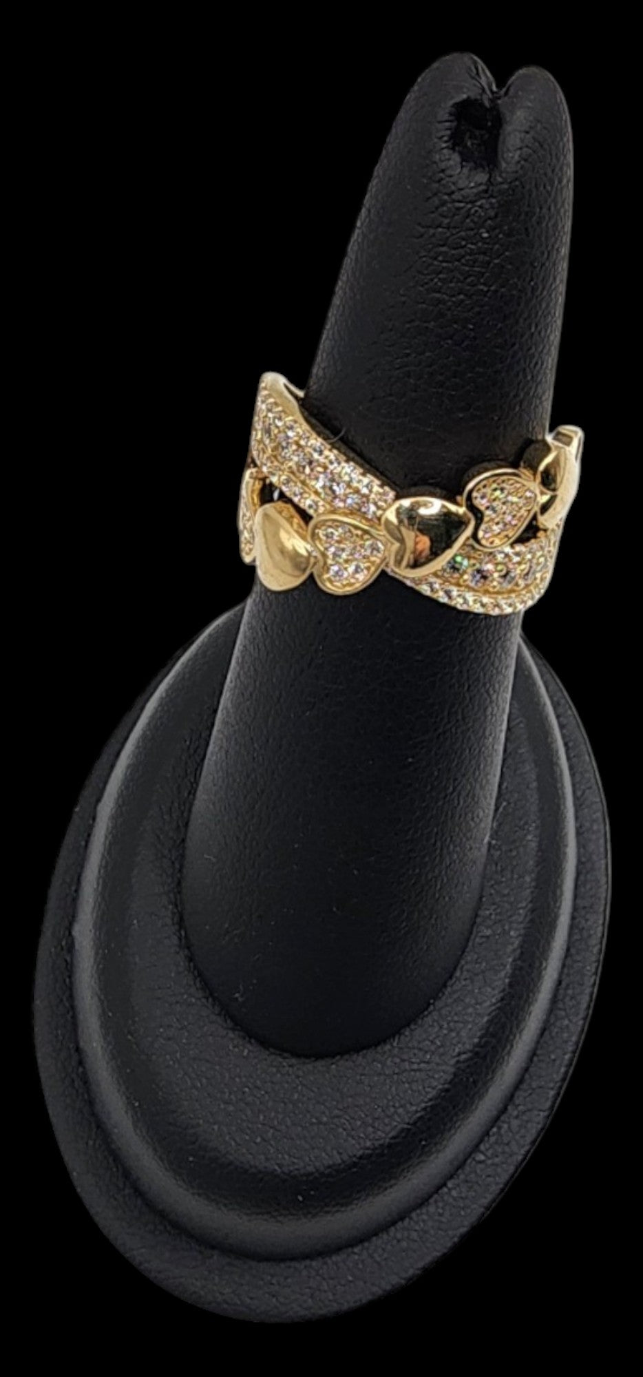 14KT Yellow Gold White Cz Fancy Multi-Hart Design Woman Ring