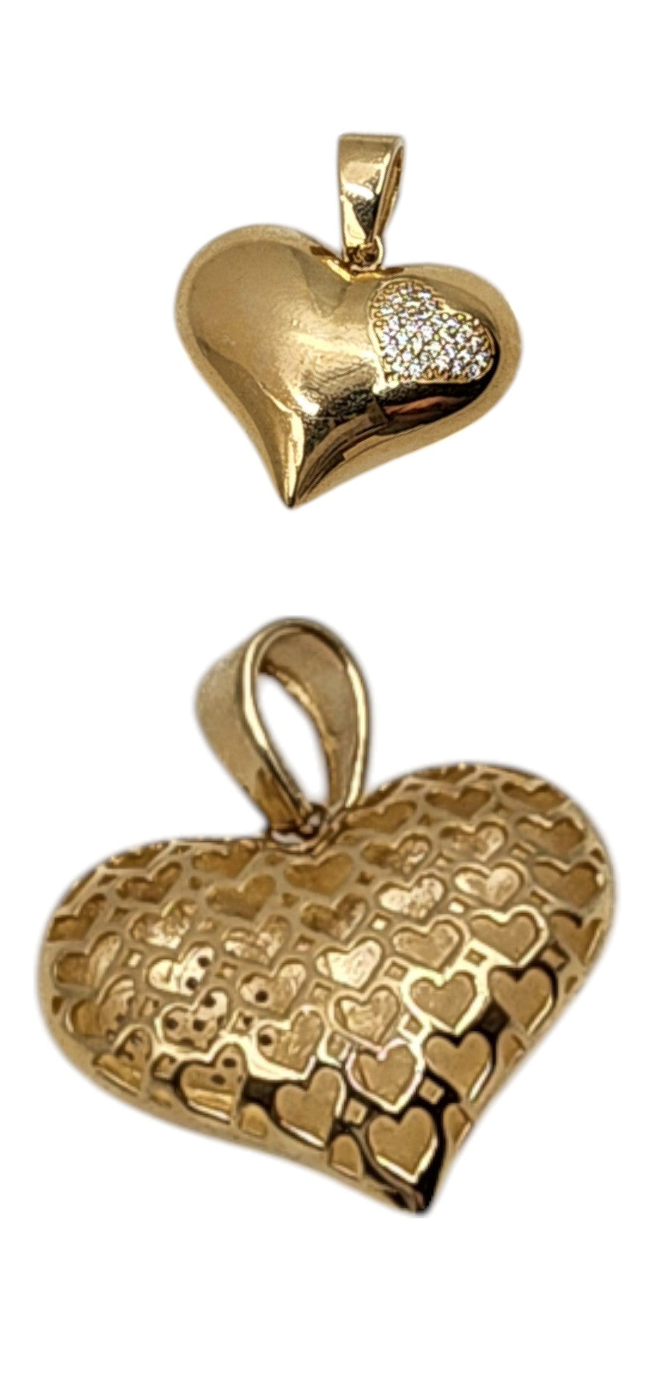 14KT Yellow Gold 29mm Puff Hart W/white Cz 4.5g Pendant