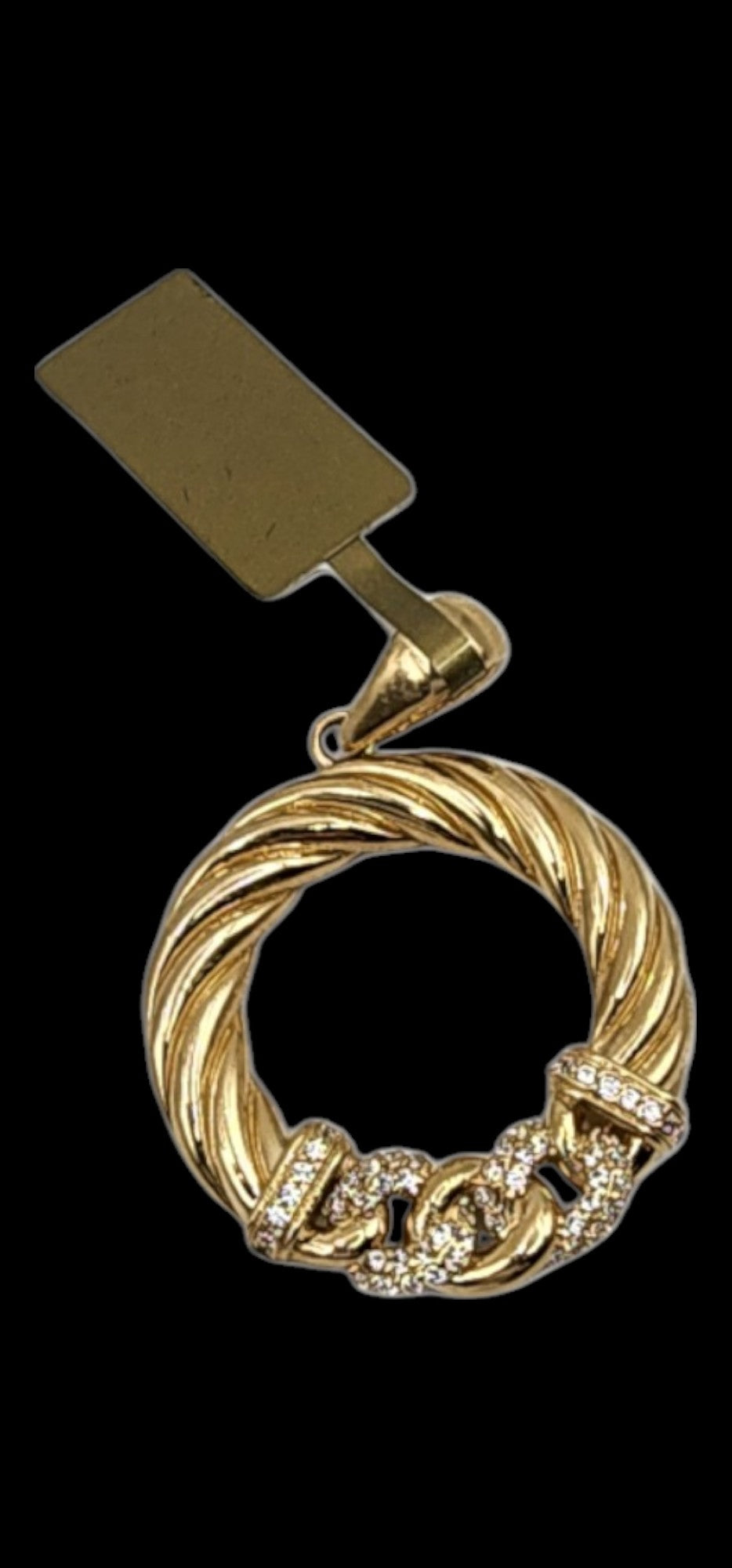 14KT Yellow Gold 42mm W/white Cz 4.4g Round Pendant