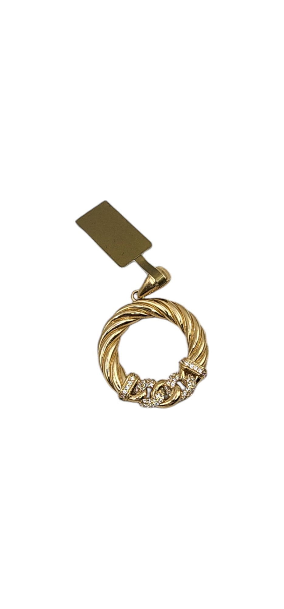 14KT Yellow Gold 42mm W/white Cz 4.4g Round Pendant