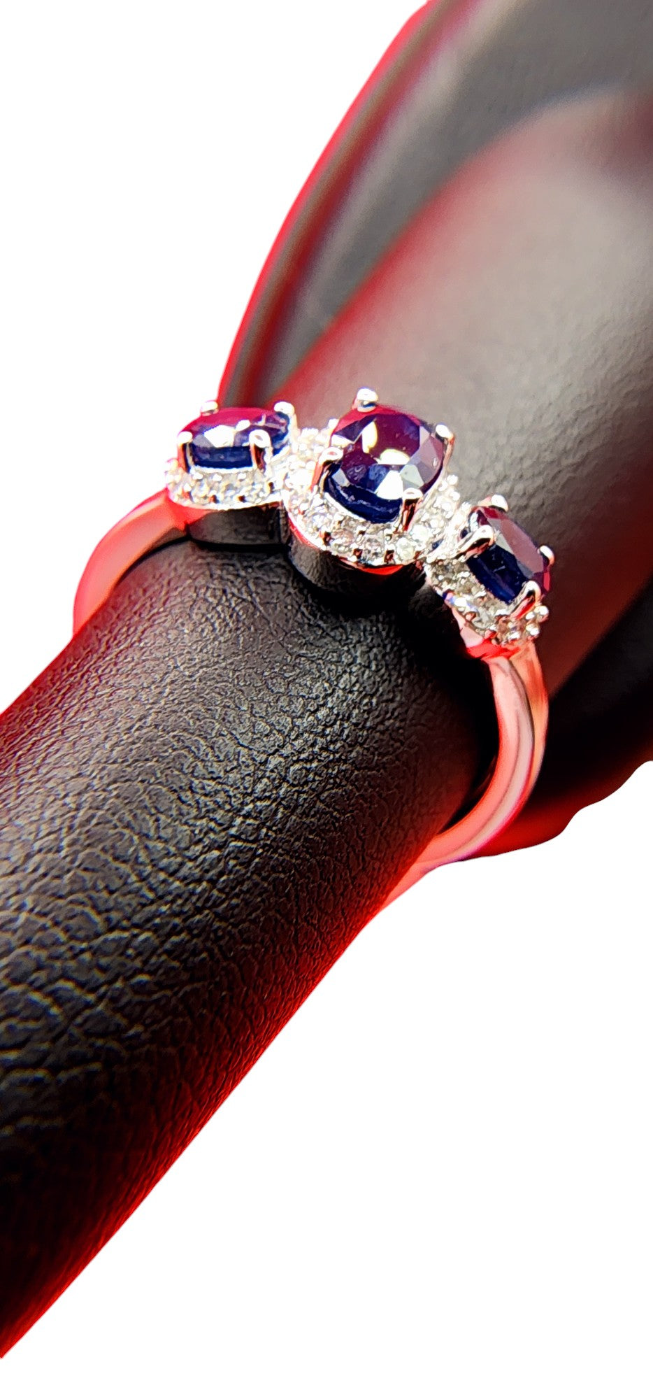 14KT White Gold Gen Oval Sapphire w/ .20 Diamond Ring