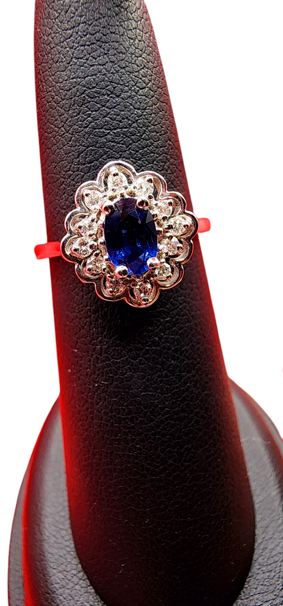 14KT White Gold Gen Sapphire w/ .55 & and .20 cttw Diamond Ring