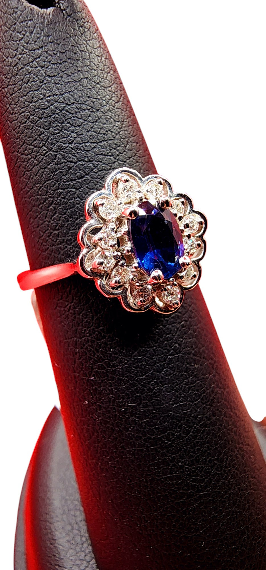 14KT White Gold Gen Sapphire w/ .55 & and .20 cttw Diamond Ring