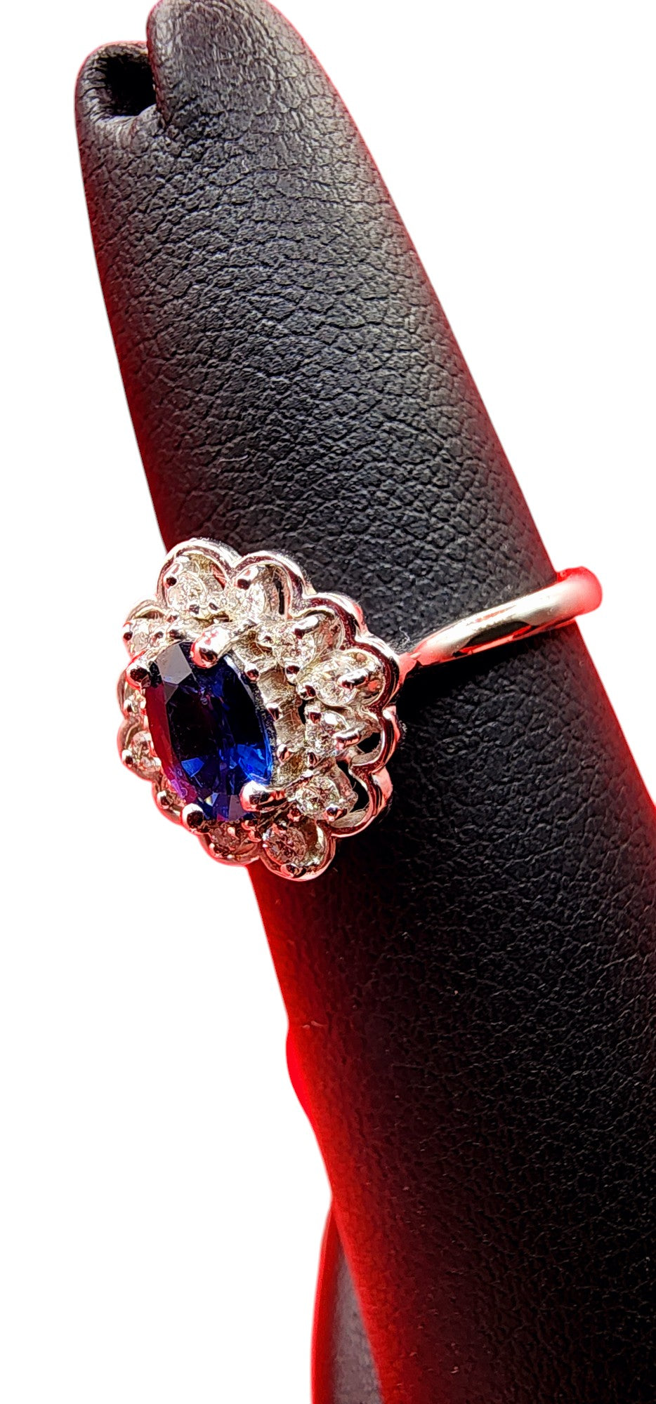 14KT White Gold Gen Sapphire w/ .55 & and .20 cttw Diamond Ring
