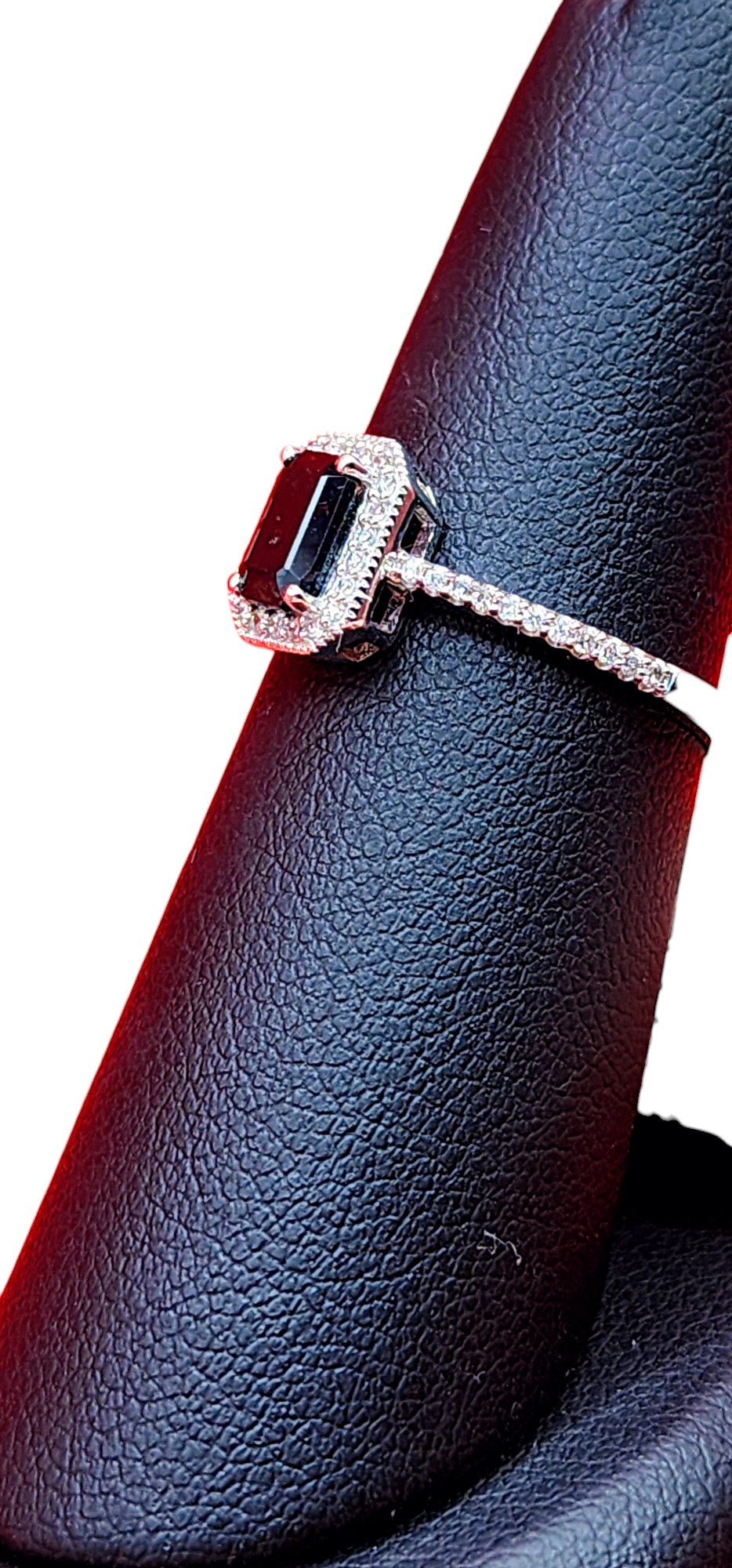 14KT White Gold Emrld CUT Teal Sapphire w/ .15 Diamond Ring