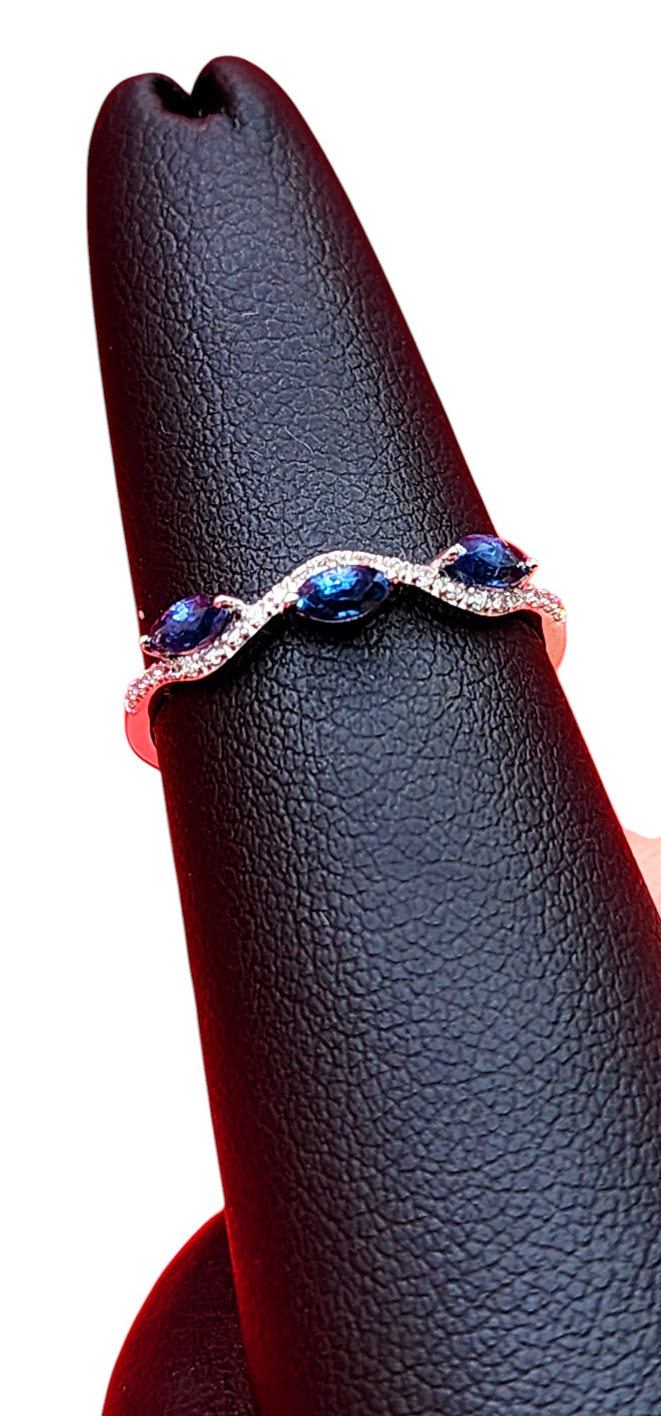 14KT White Gold Marquise CUT Sapphire W/.10 Diamond Ring