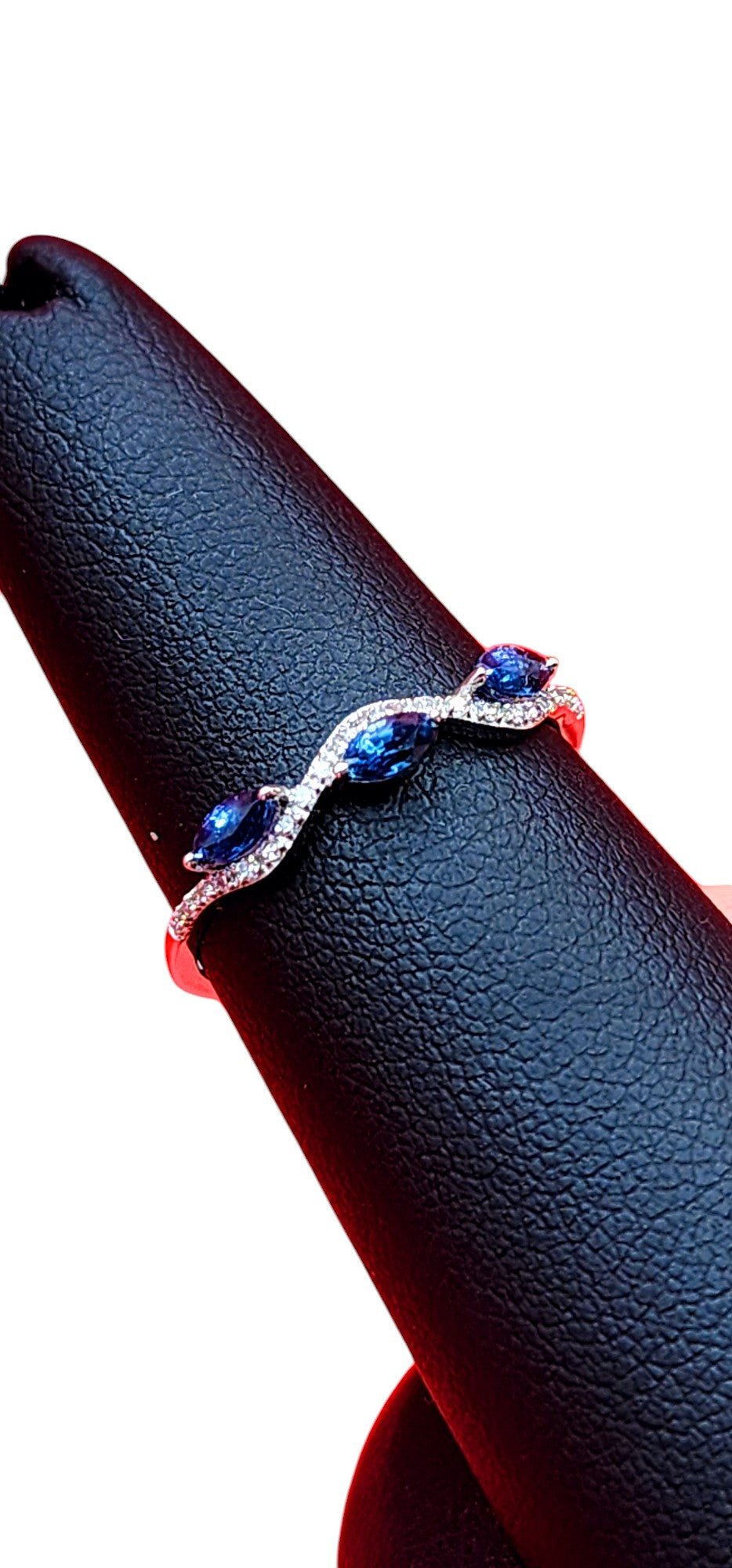 14KT White Gold Marquise CUT Sapphire W/.10 Diamond Ring