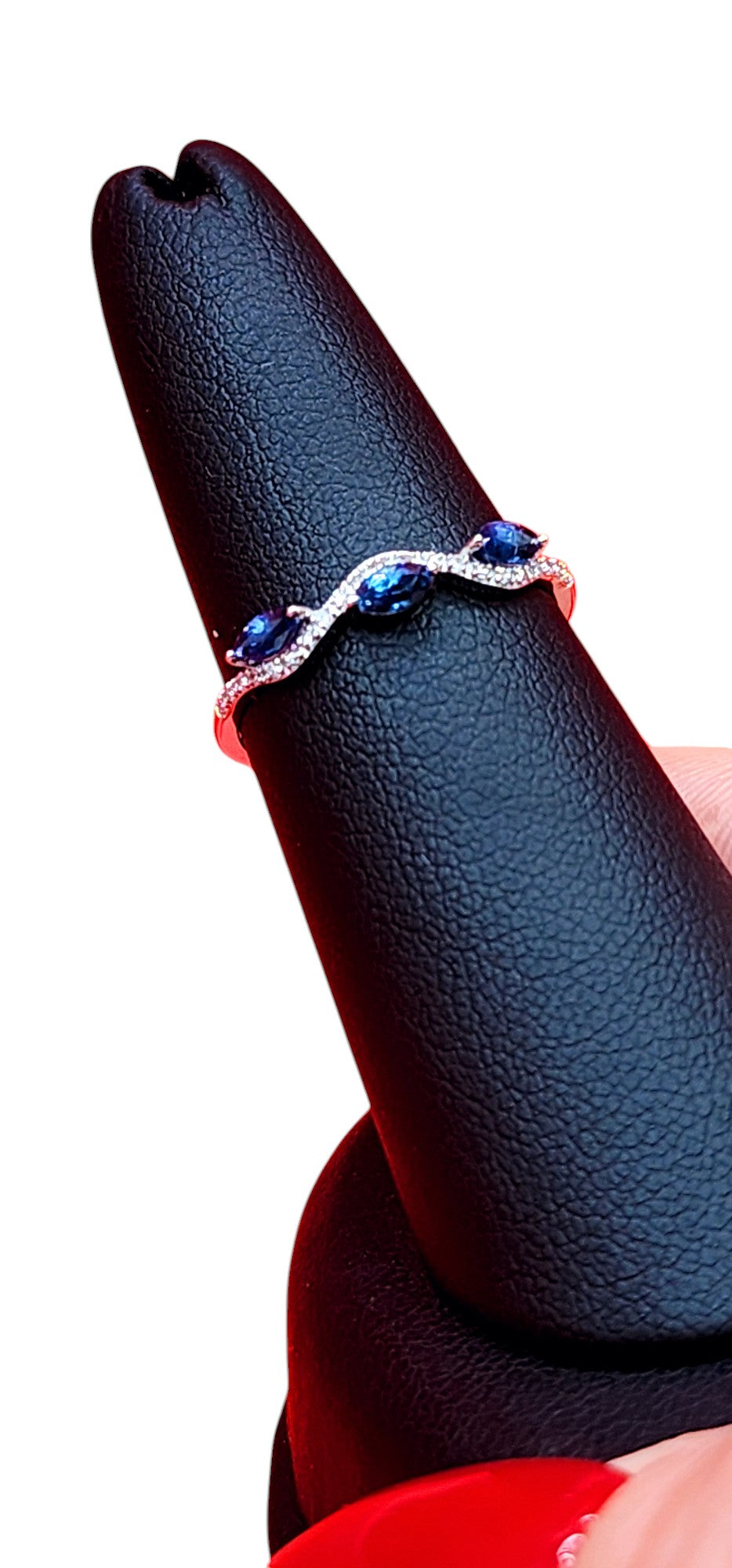 14KT White Gold Marquise CUT Sapphire W/.10 Diamond Ring