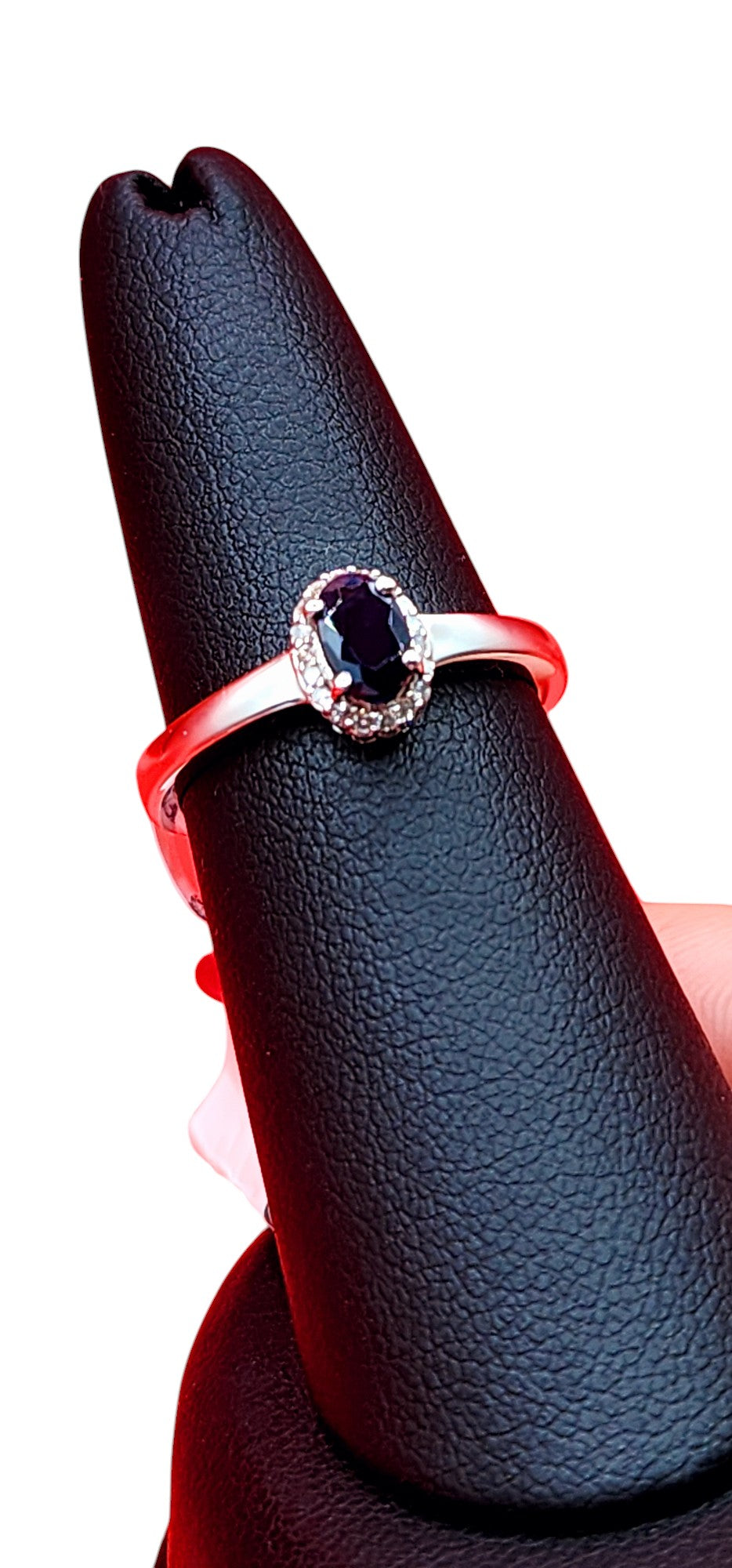 14KT White Gold Gen Sapphire w/ .10 Diamond Ring
