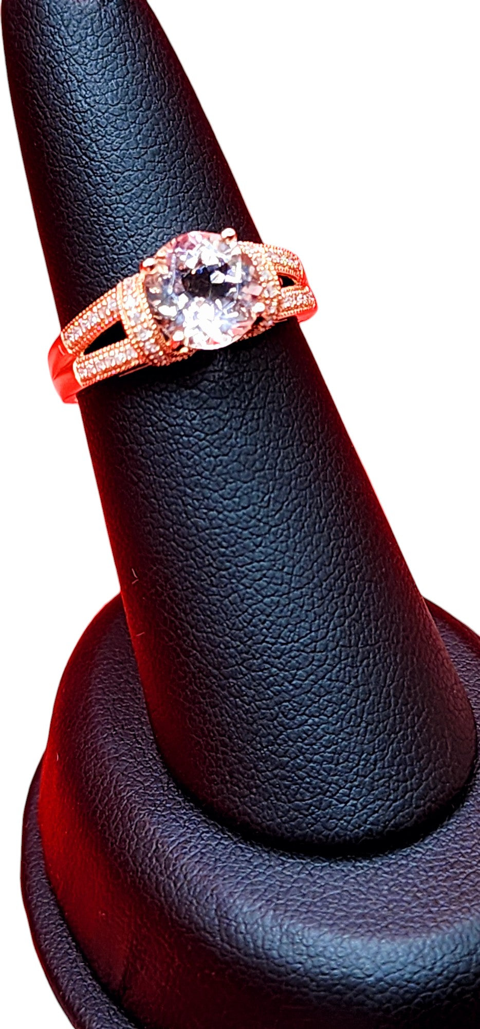 14KT Rose Gold Round Morganite Cntr W/.20 Diamond