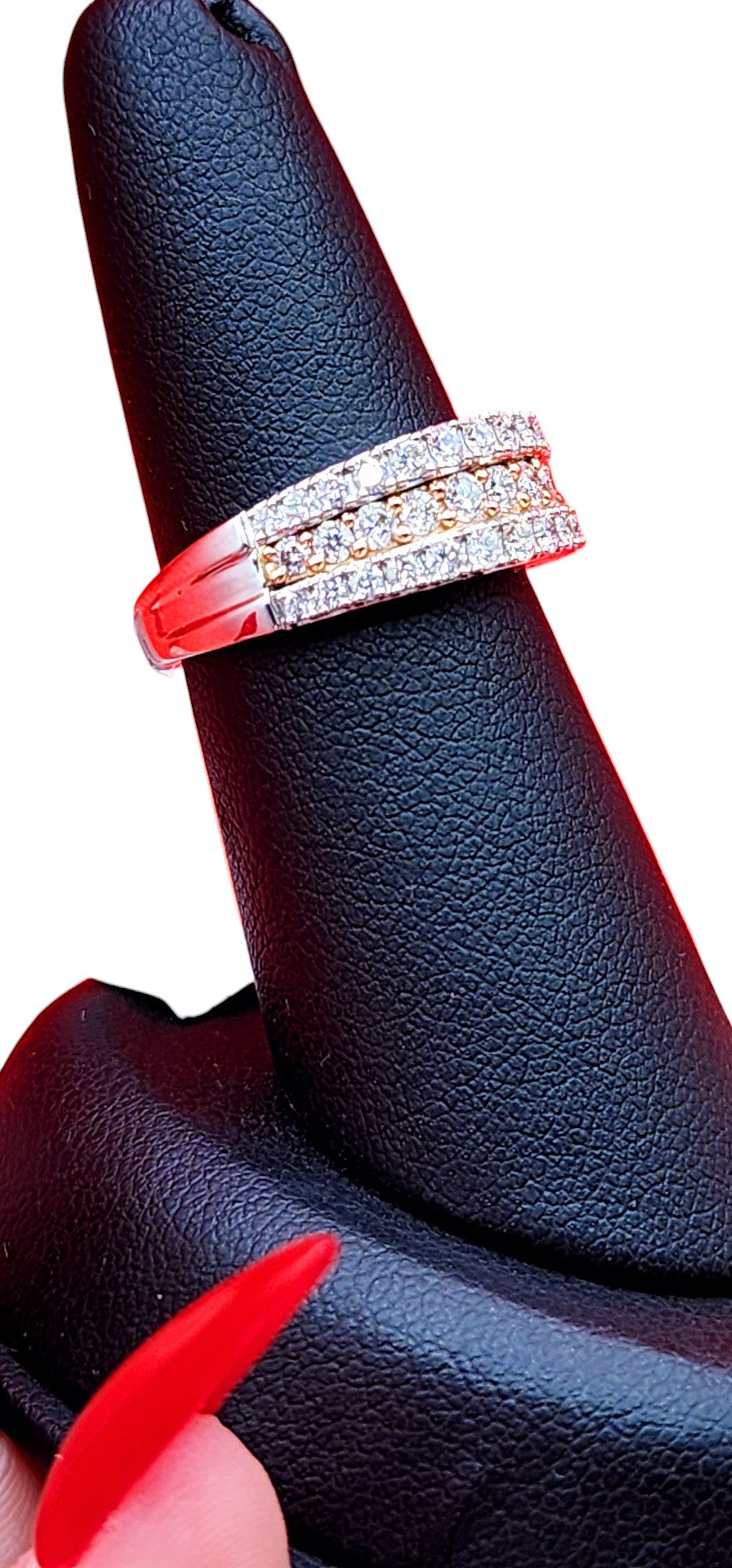14KT White Gold 2-TONE 1.00 cttw 3Multi-Row & Diamond Ring