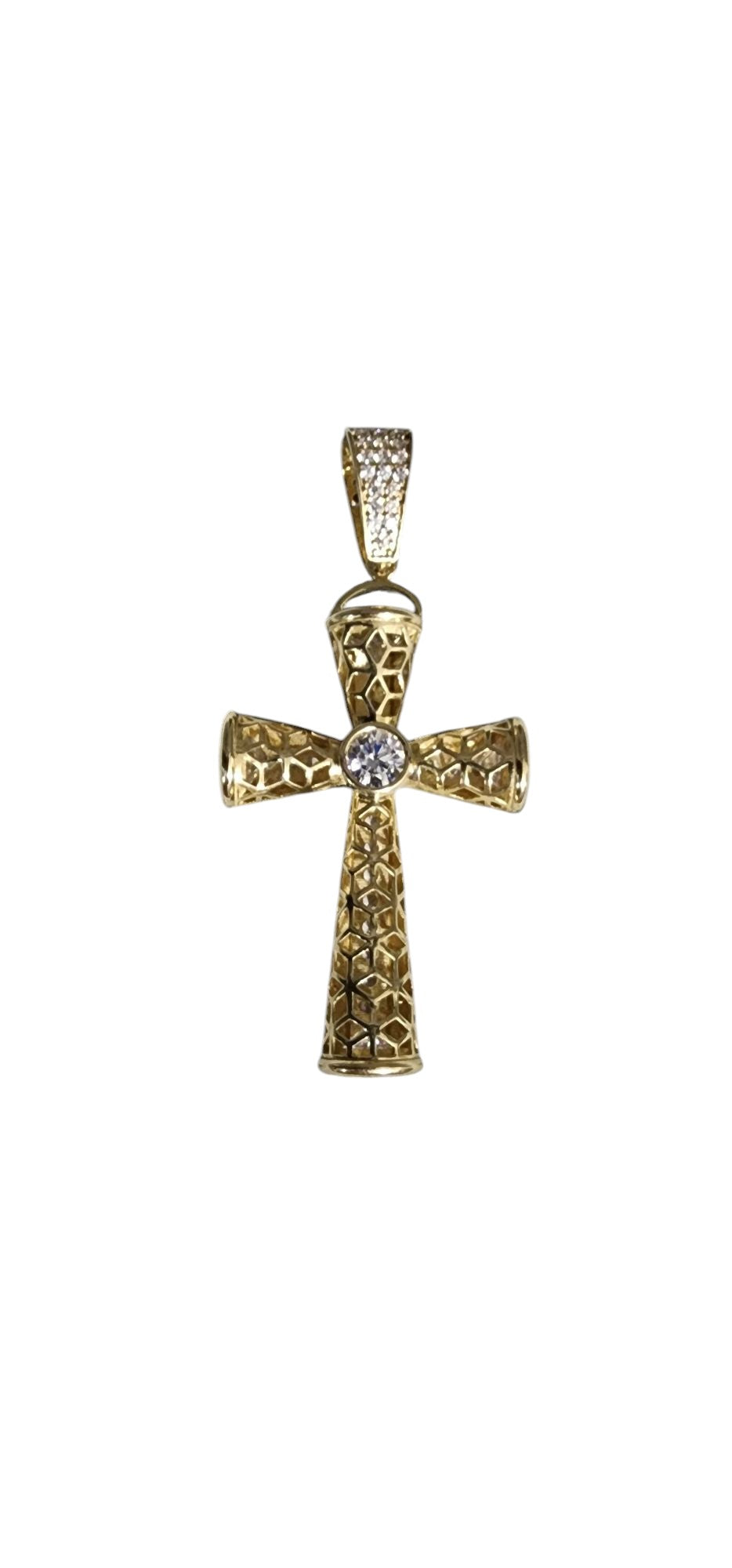 10KT Yellow Gold 8.5g Cross W/ CZ Reversible Pendant 58mm