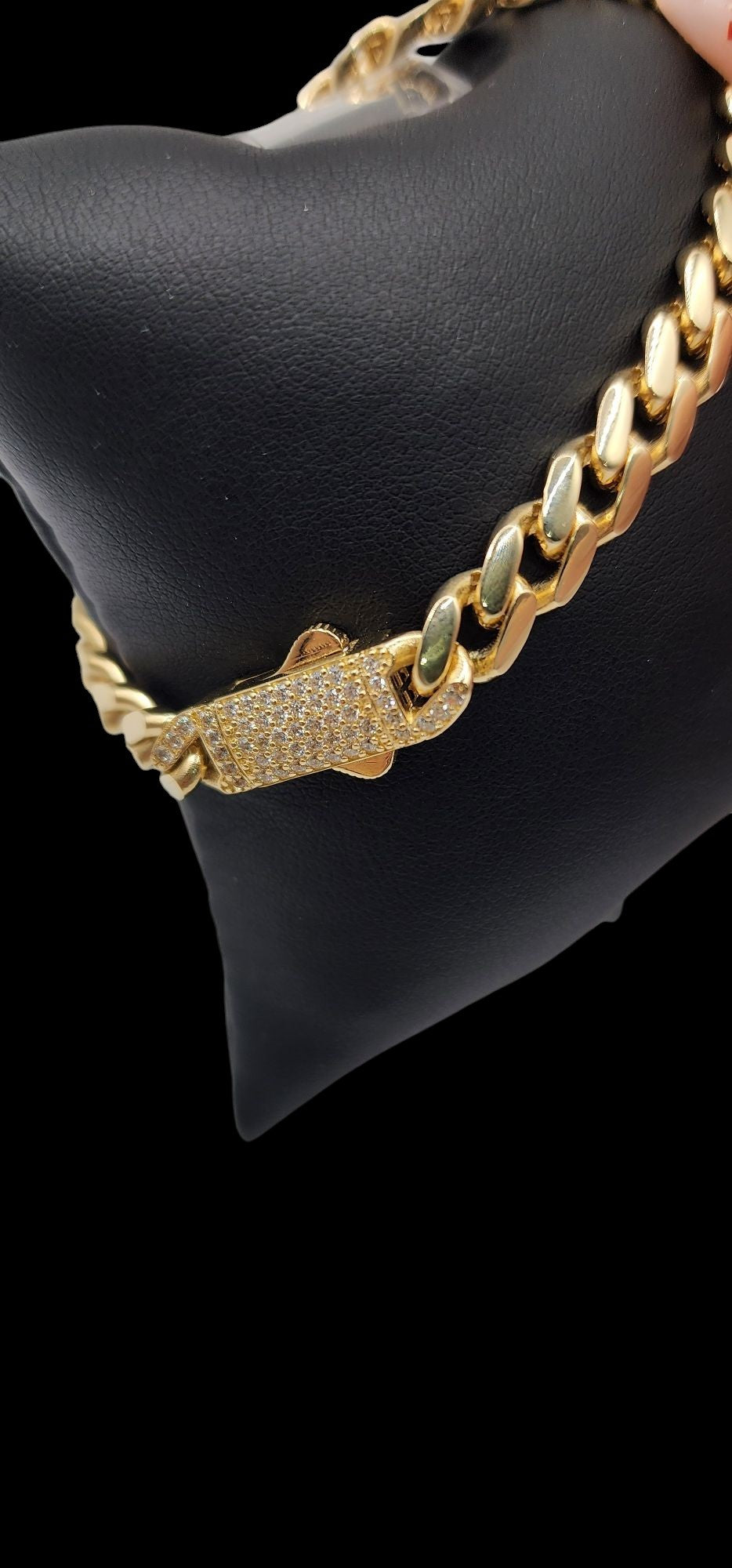 14KT Yellow Gold Fancy 7.5'' Semisolid Monaco Bracelets Box Lock W/ White Cz