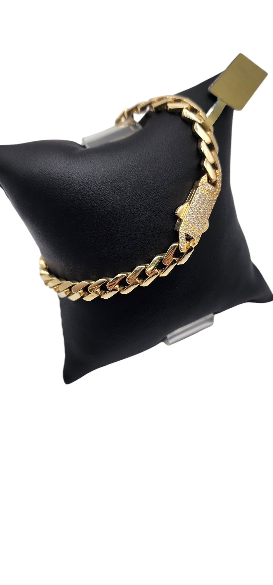 14KT Yellow Gold Fancy 7.5'' Semisolid Monaco Bracelets Box Lock W/ White Cz