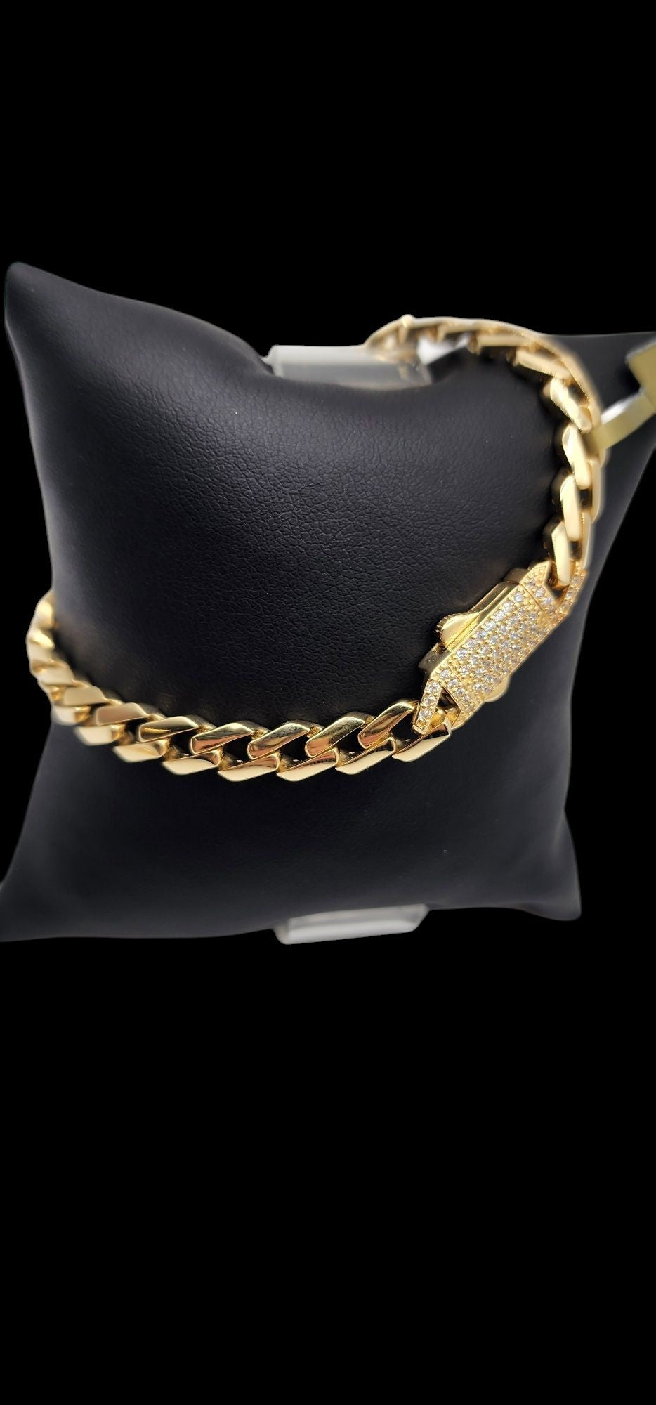 14KT Yellow Gold Fancy 7.5'' Semisolid Monaco Bracelets Box Lock W/ White Cz