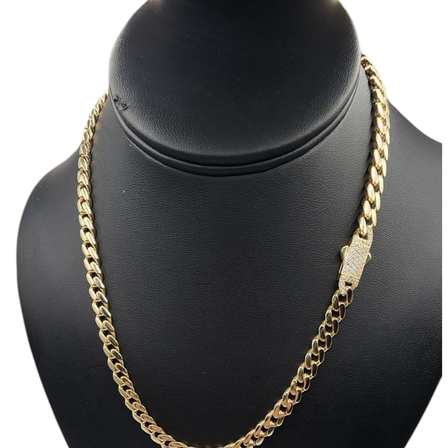 14KT Yellow Gold Fancy 18'' Semisolid Monaco Chain Box Lock W/ White Cz.