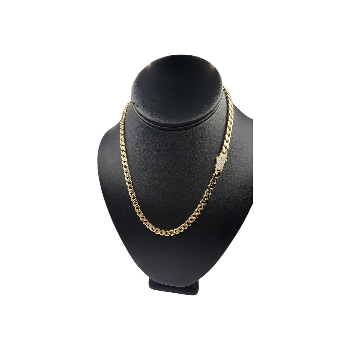 14KT Yellow Gold Fancy 18'' Semisolid Monaco Chain Box Lock W/ White Cz.