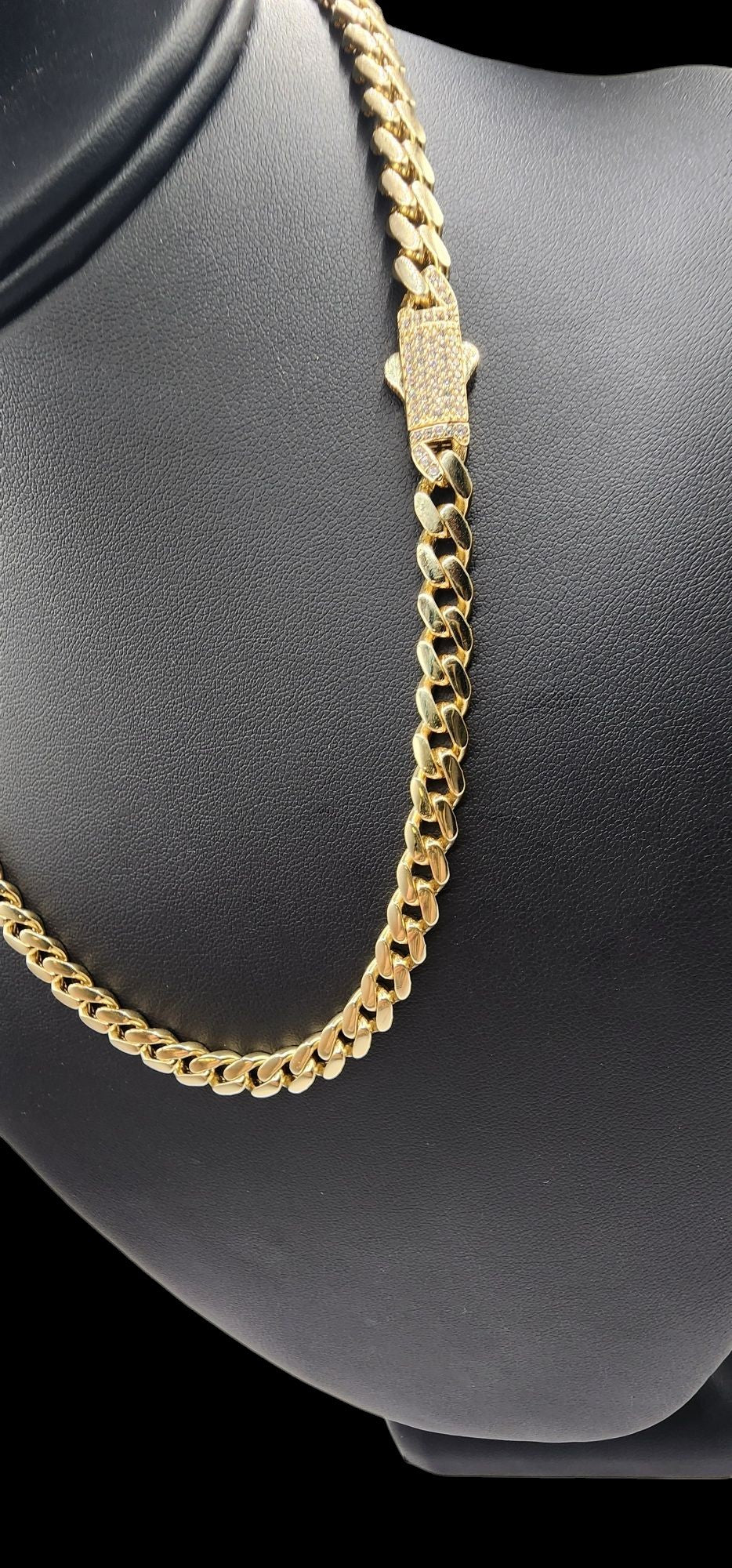 14KT Yellow Gold Fancy 18'' Semisolid Monaco Chain Box Lock W/ White Cz.