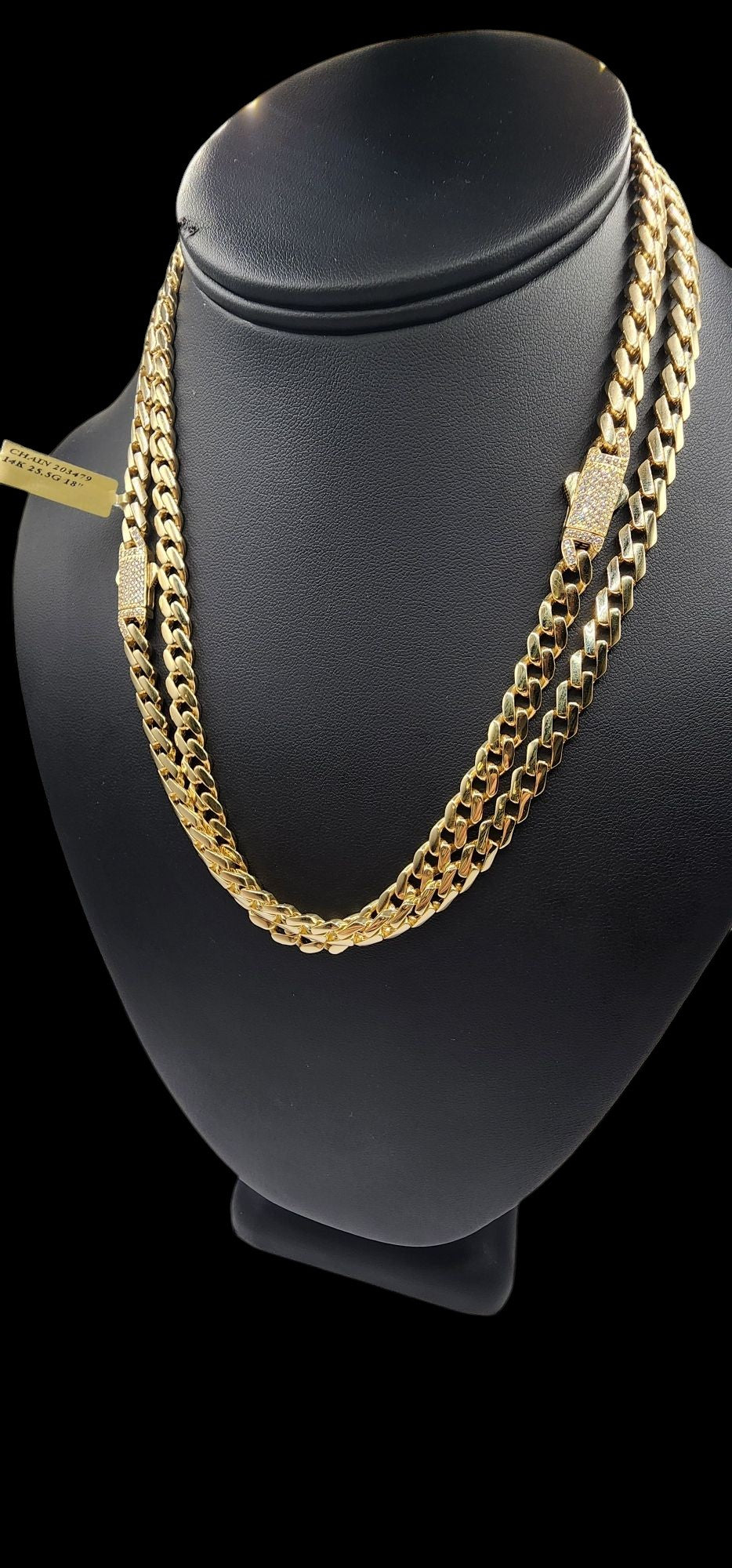 14KT Yellow Gold Fancy 18'' Semisolid Monaco Chain Box Lock W/ White Cz.