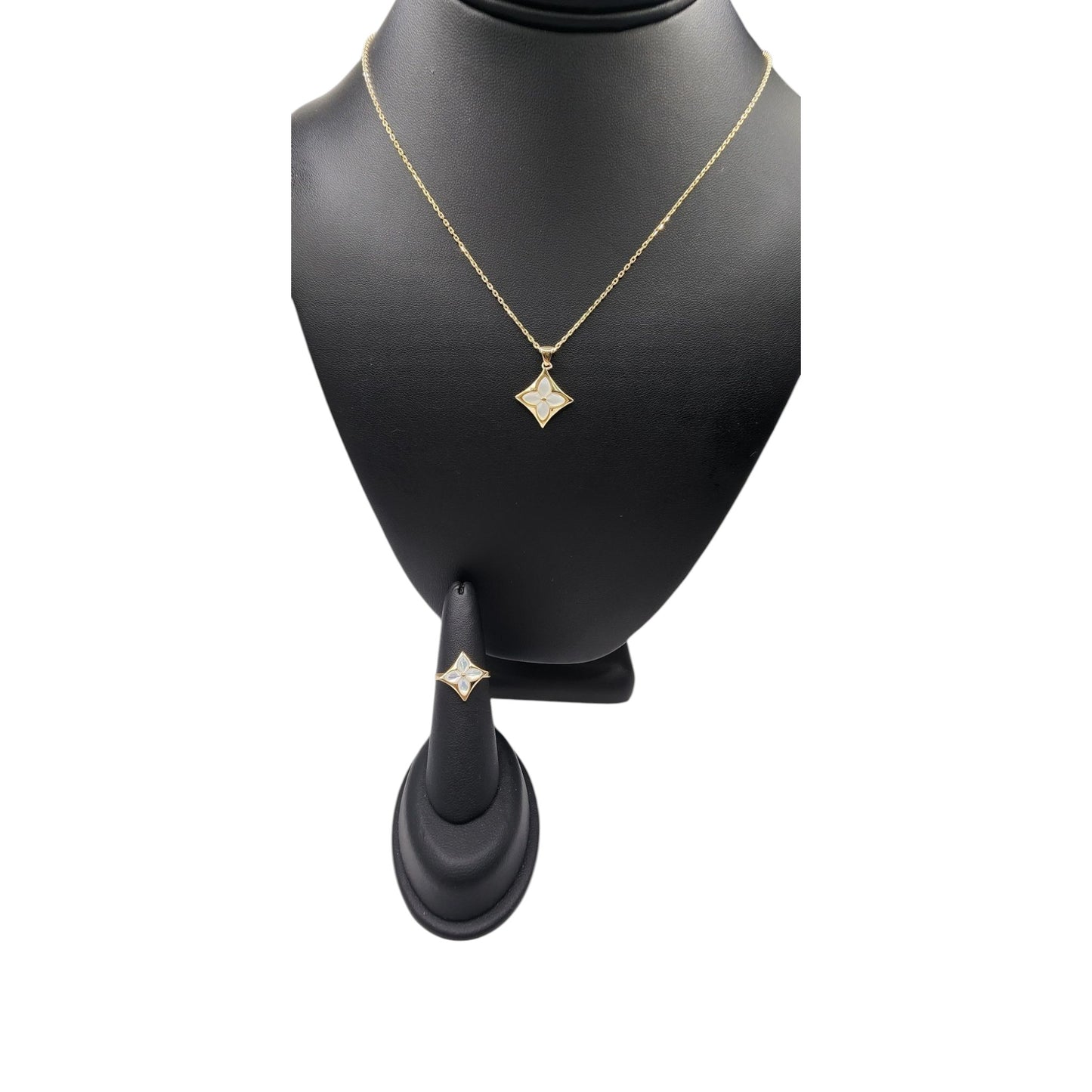 14KT Yellow Gold Set / Fancy Chain & Pendant- Mother of Pearl W/ Ring