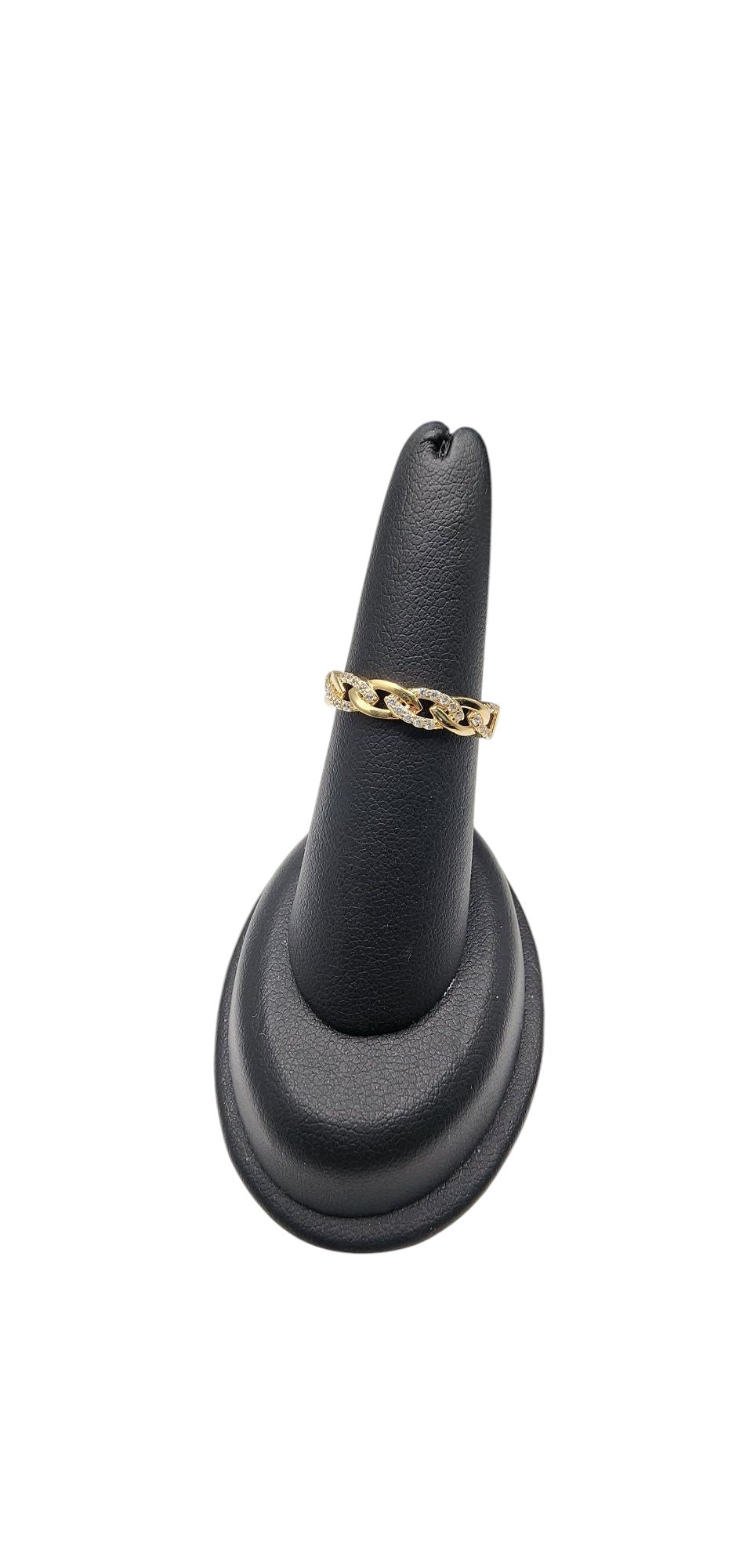 14KT Yellow Gold Fancy Chain Design W/ White Cz Woman Ring