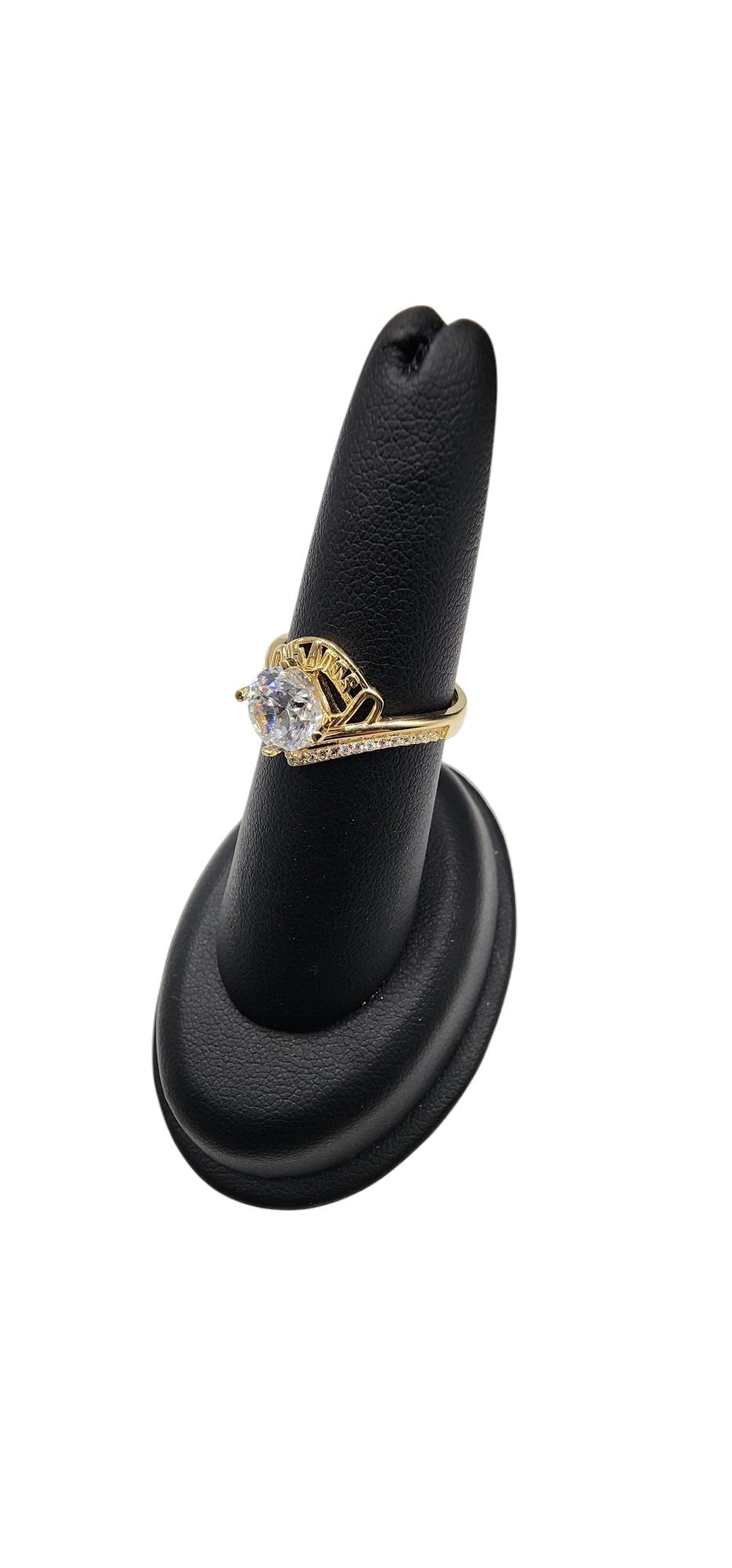 14KT Yellow Gold White Cz Fancy 15 Years Design Ring