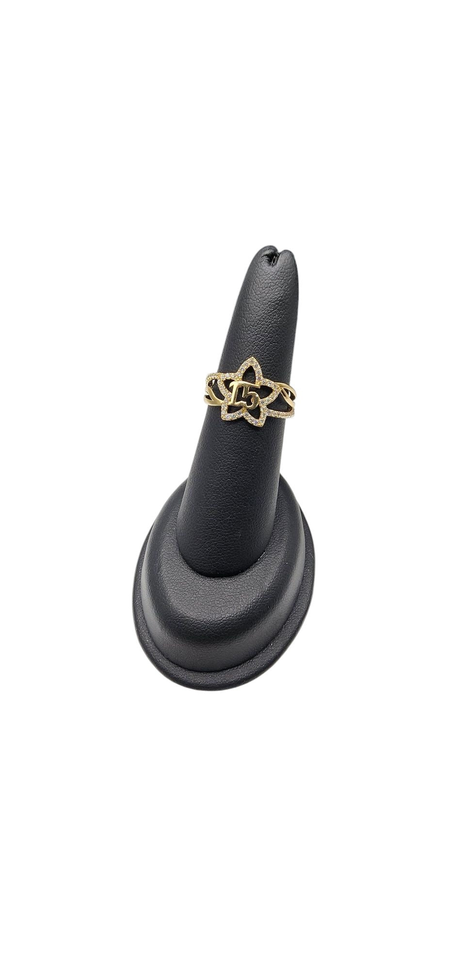 14KT Yellow Gold White Cz Fancy Star 15 Years Design Ring