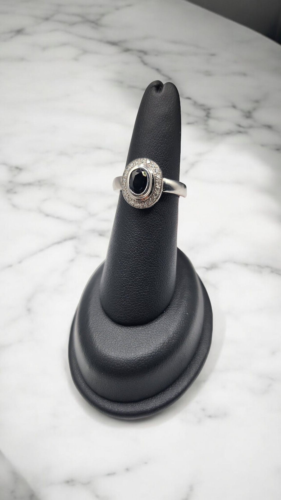 18KT White Gold 0.75cttw Oval Sapphire & White .25cttw Diamond Ring