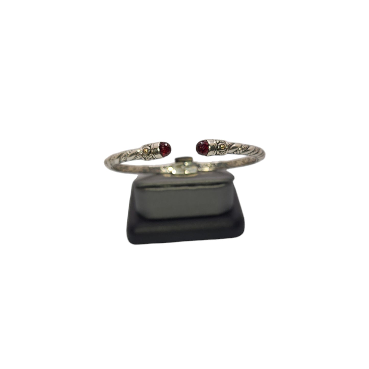 Silver Collection Plat/ White Garnet Thin Twist Bangle Bracelet