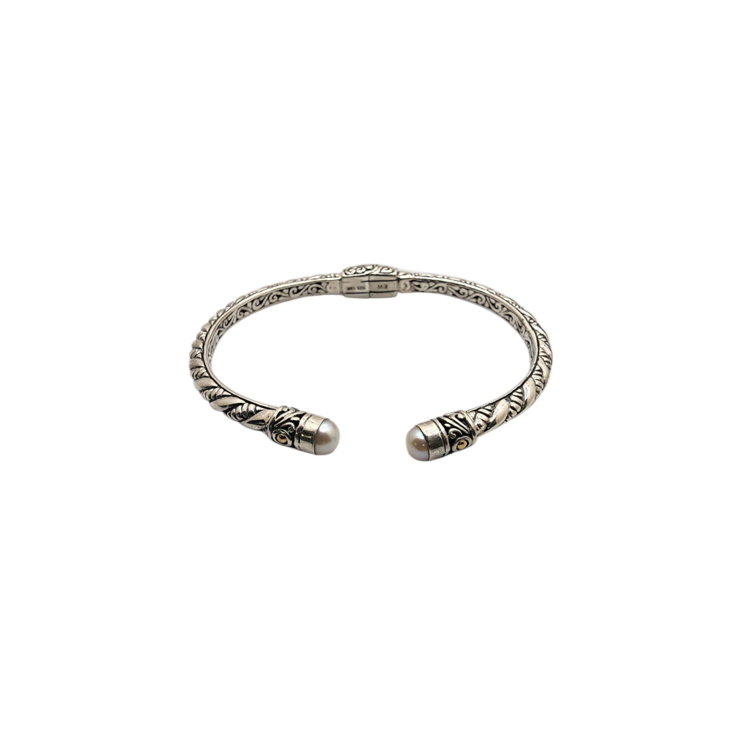 Silver Collection Plat/ W Pearl Thin Twist Bangle Bracelet