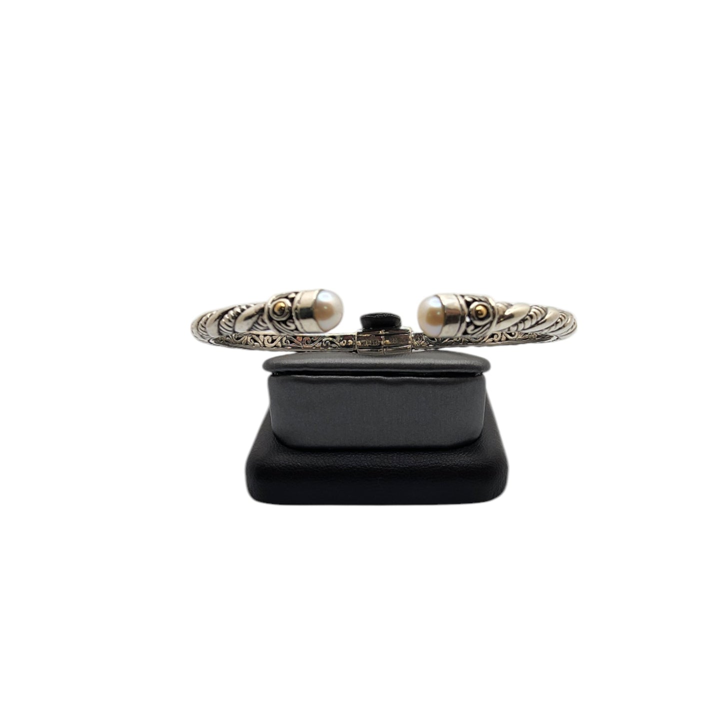 Silver Collection Plat/ W Pearl Thin Twist Bangle Bracelet
