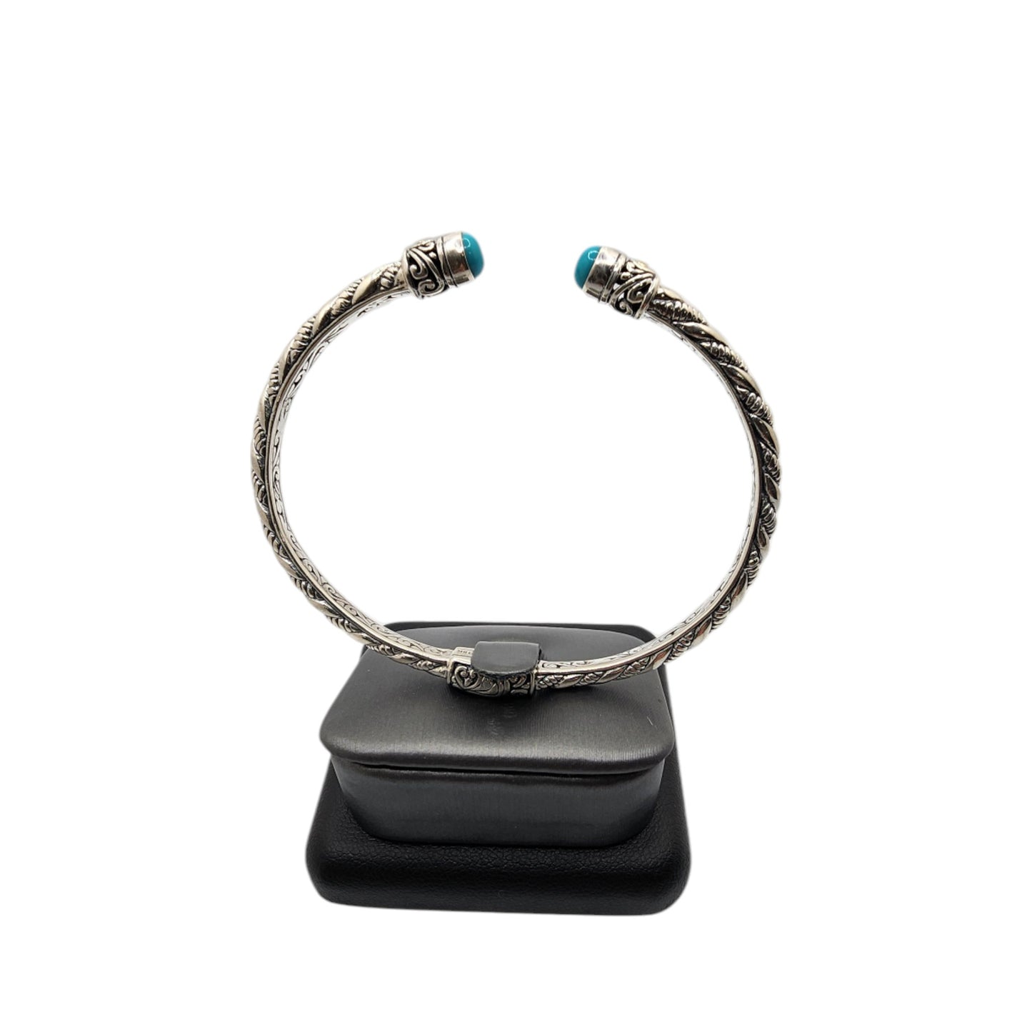 Silver Collection Plat/ W Turquoise Thin Twist Bangle Bracelet