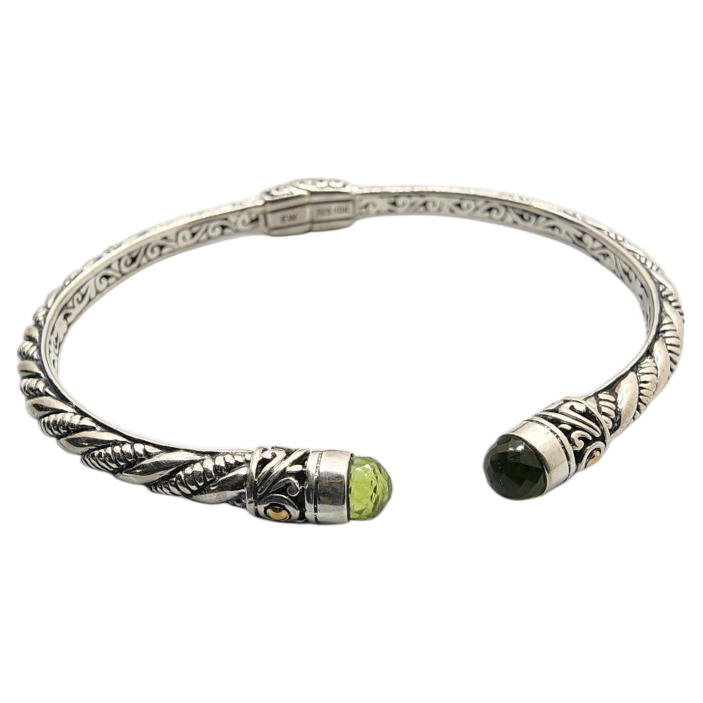 Silver Collection Plat/ W Peridot Thin Twist Bangle Bracelet