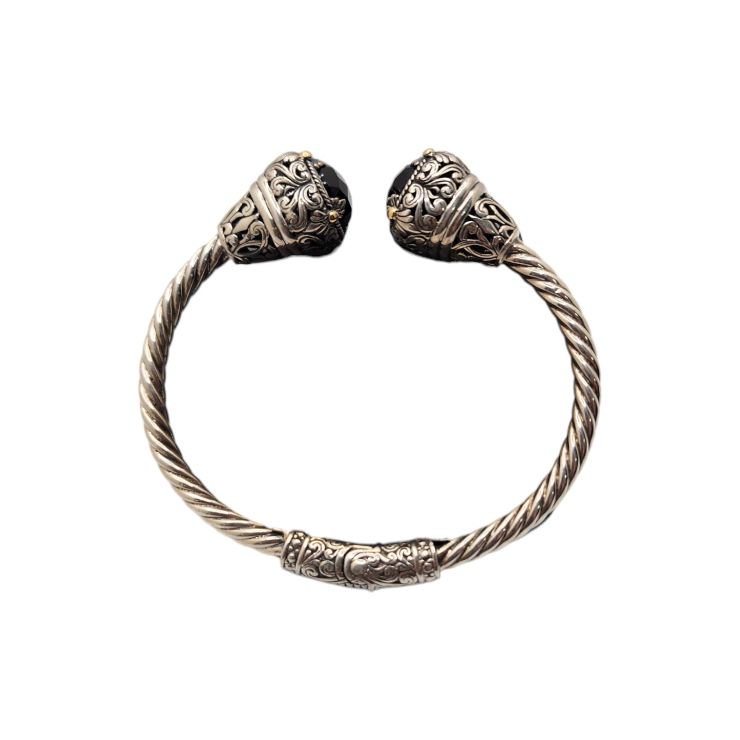 Silver Collection Plat/ W 18KT Checked Bangle Bracelet