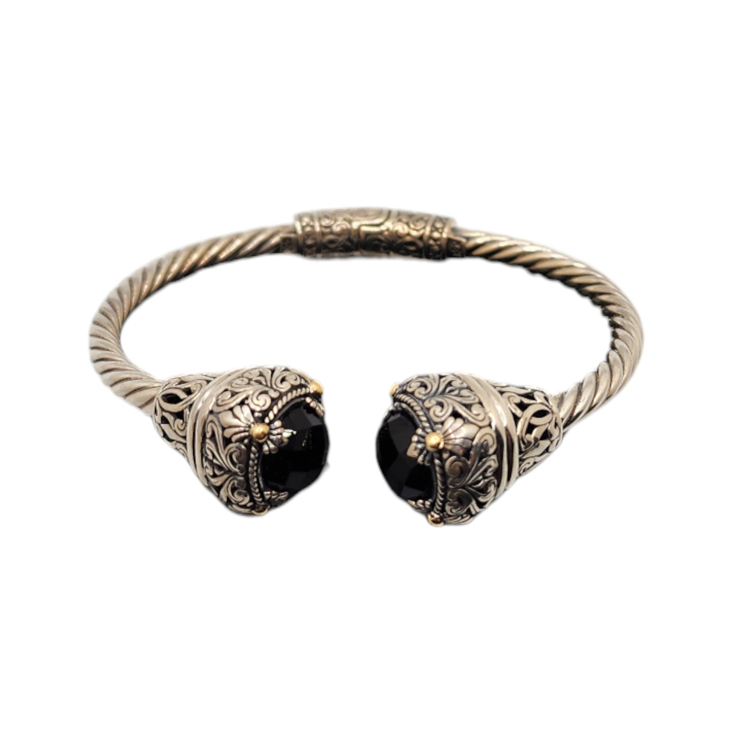 Silver Collection Plat/ W 18KT Checked Bangle Bracelet