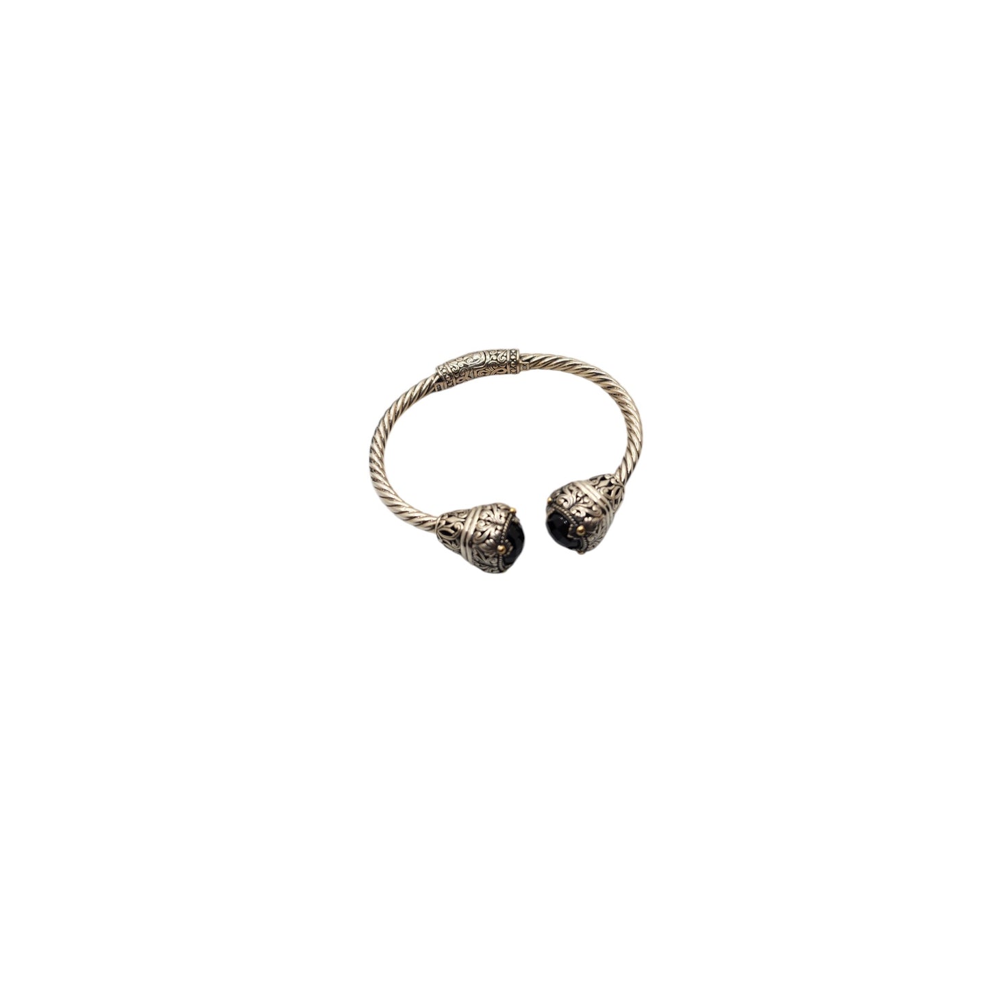 Silver Collection Plat/ W 18KT Checked Bangle Bracelet