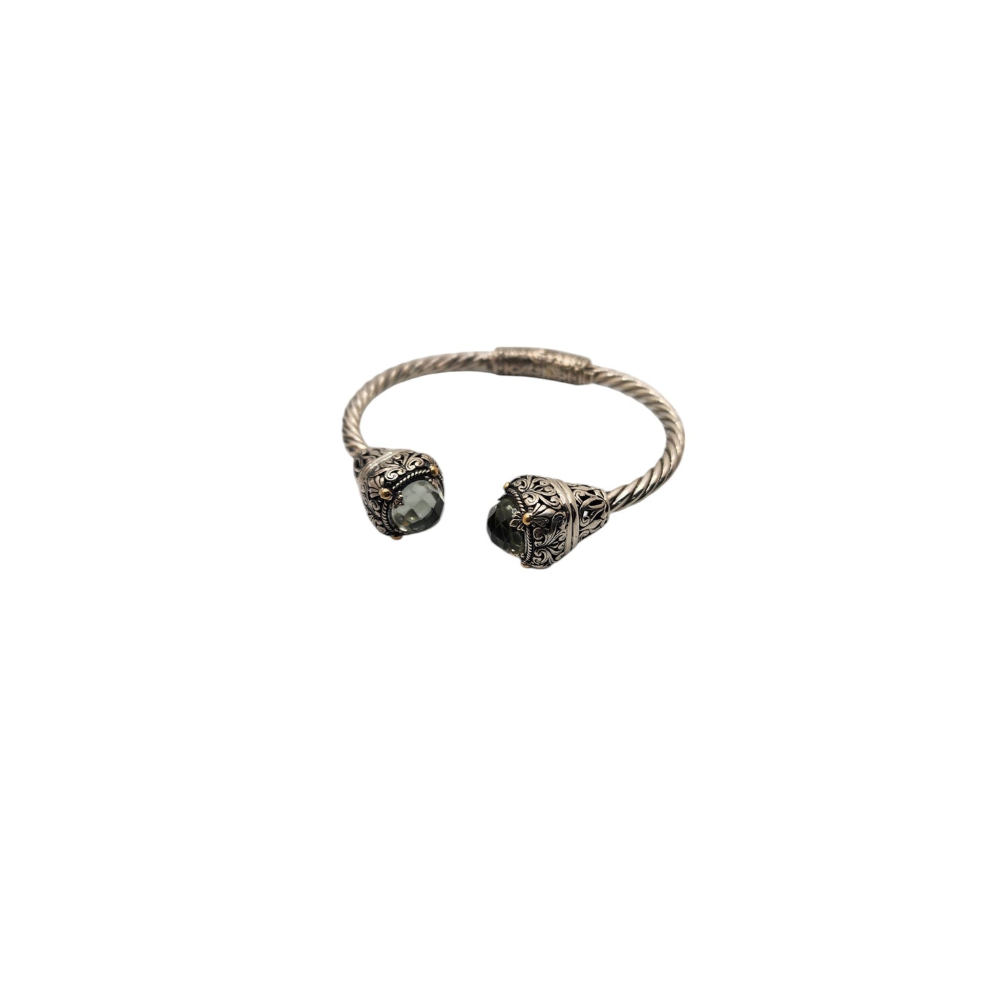 Silver Collection Plat/ W 18KT Checked Bangle Bracelet